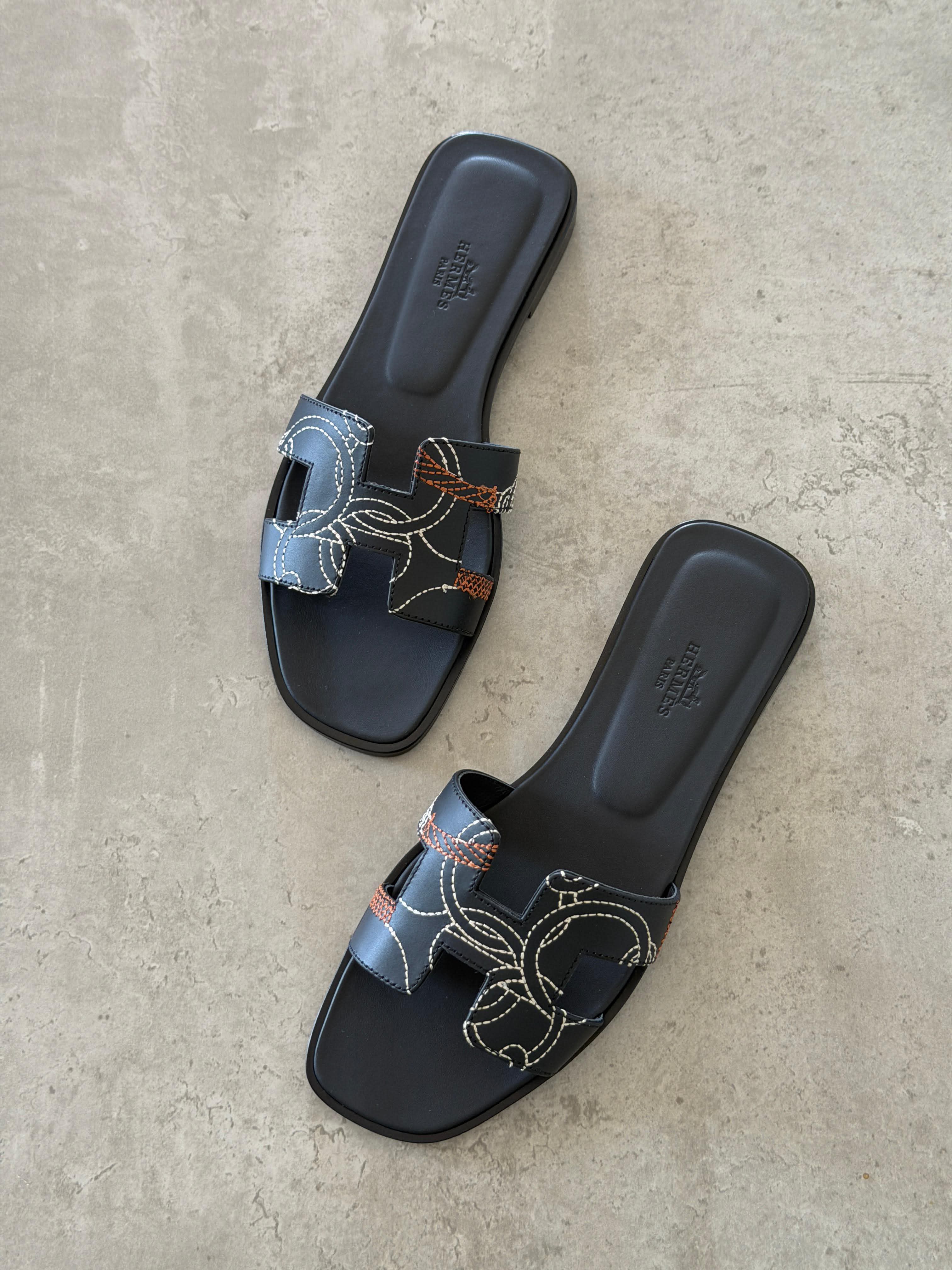 Hermes Oran Sandal in Panoplie Equestre Embroidered
