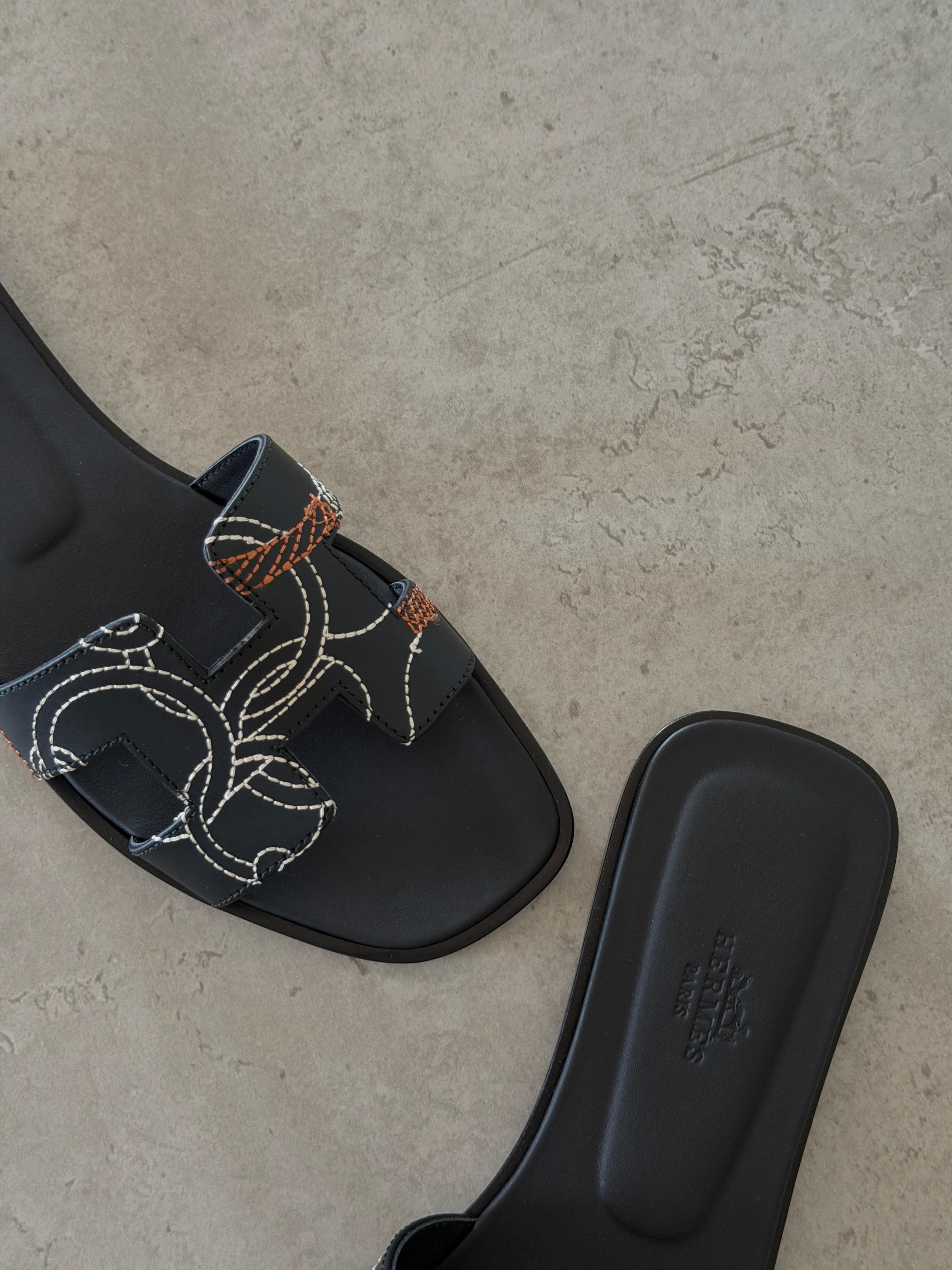 Hermes Oran Sandal in Panoplie Equestre Embroidered