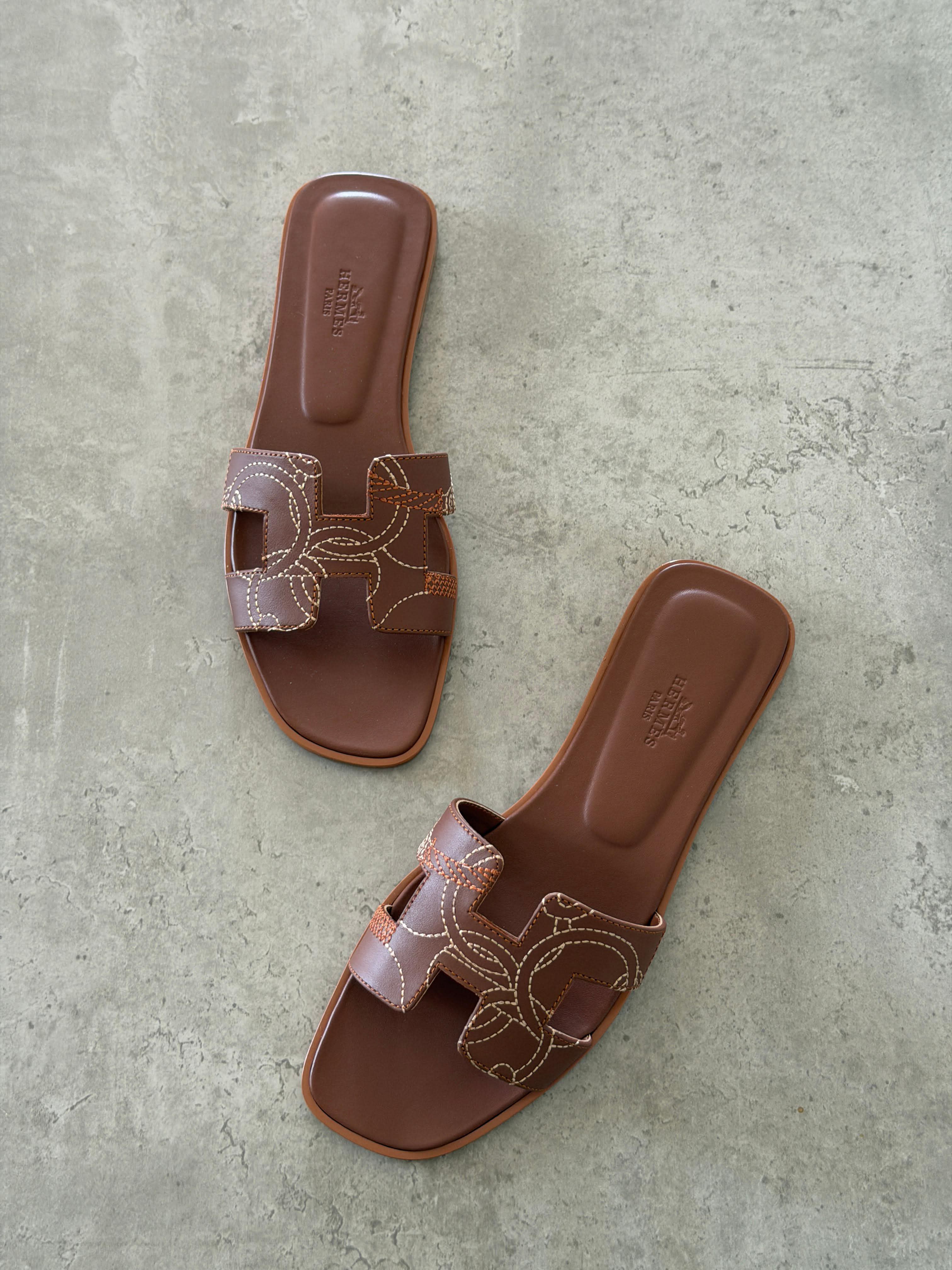 Hermes Oran Sandal in Panoplie Equestre Embroidered