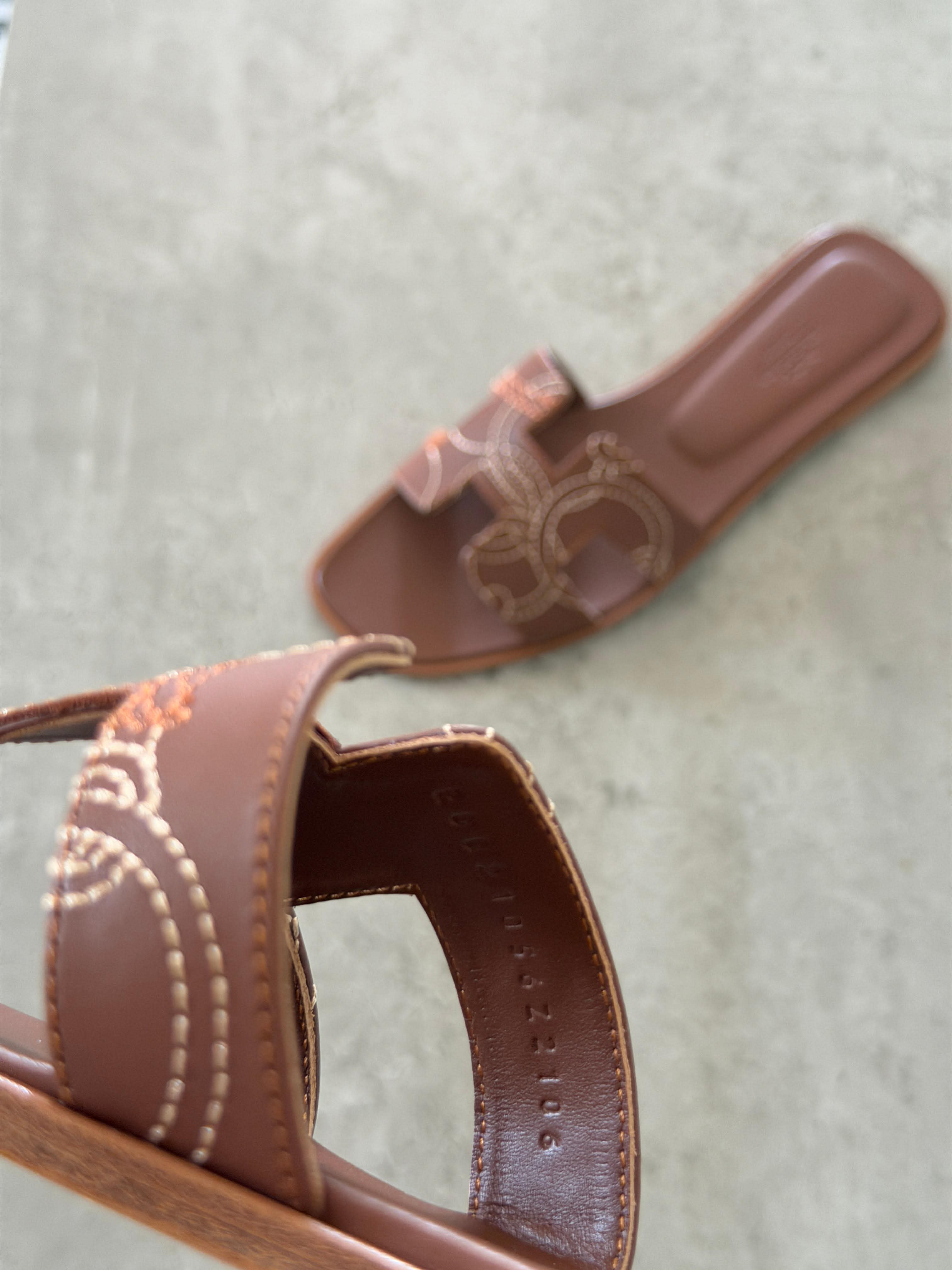 Hermes Oran Sandal in Panoplie Equestre Embroidered