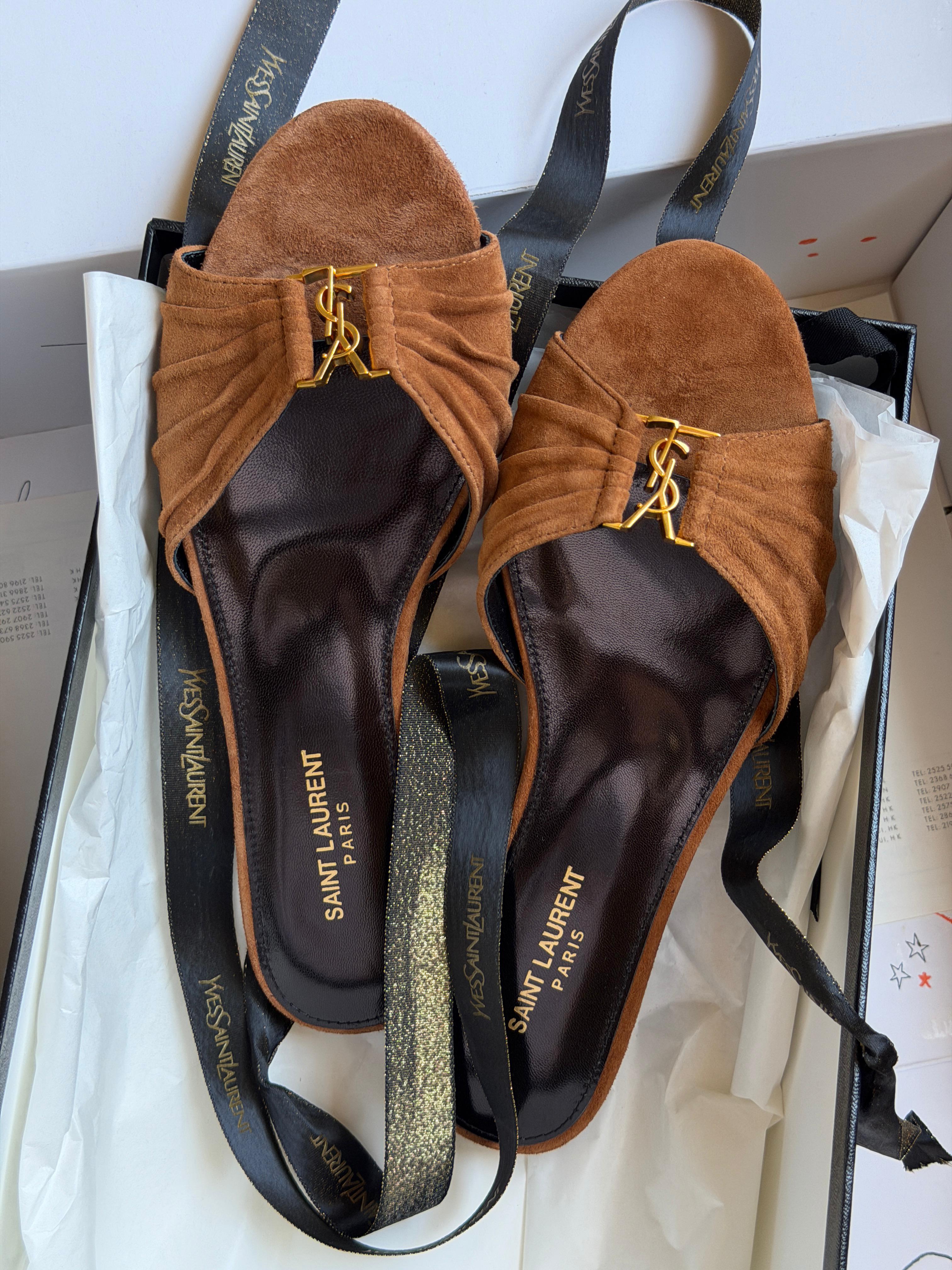 SAINT LAURENT Brown Babylone Slides
