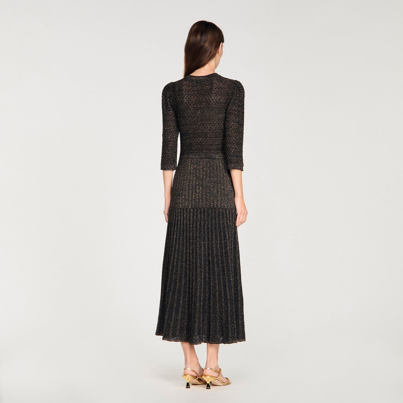 Sandro Shop Ramia Pointelle Knit Midi Dress Black