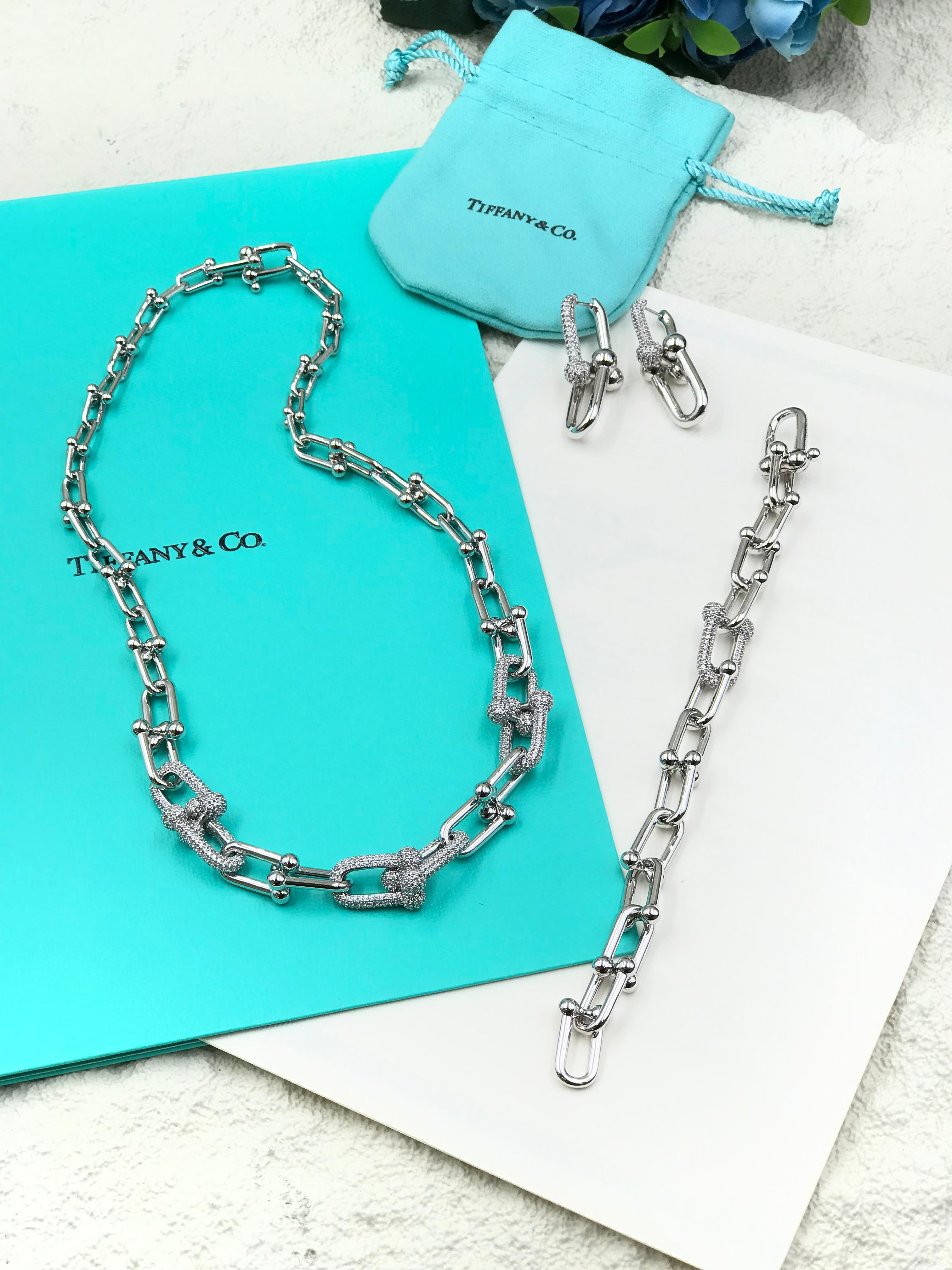 Tiffany & Co. Hardware Silver Necklace, Bracelet, and Earrings