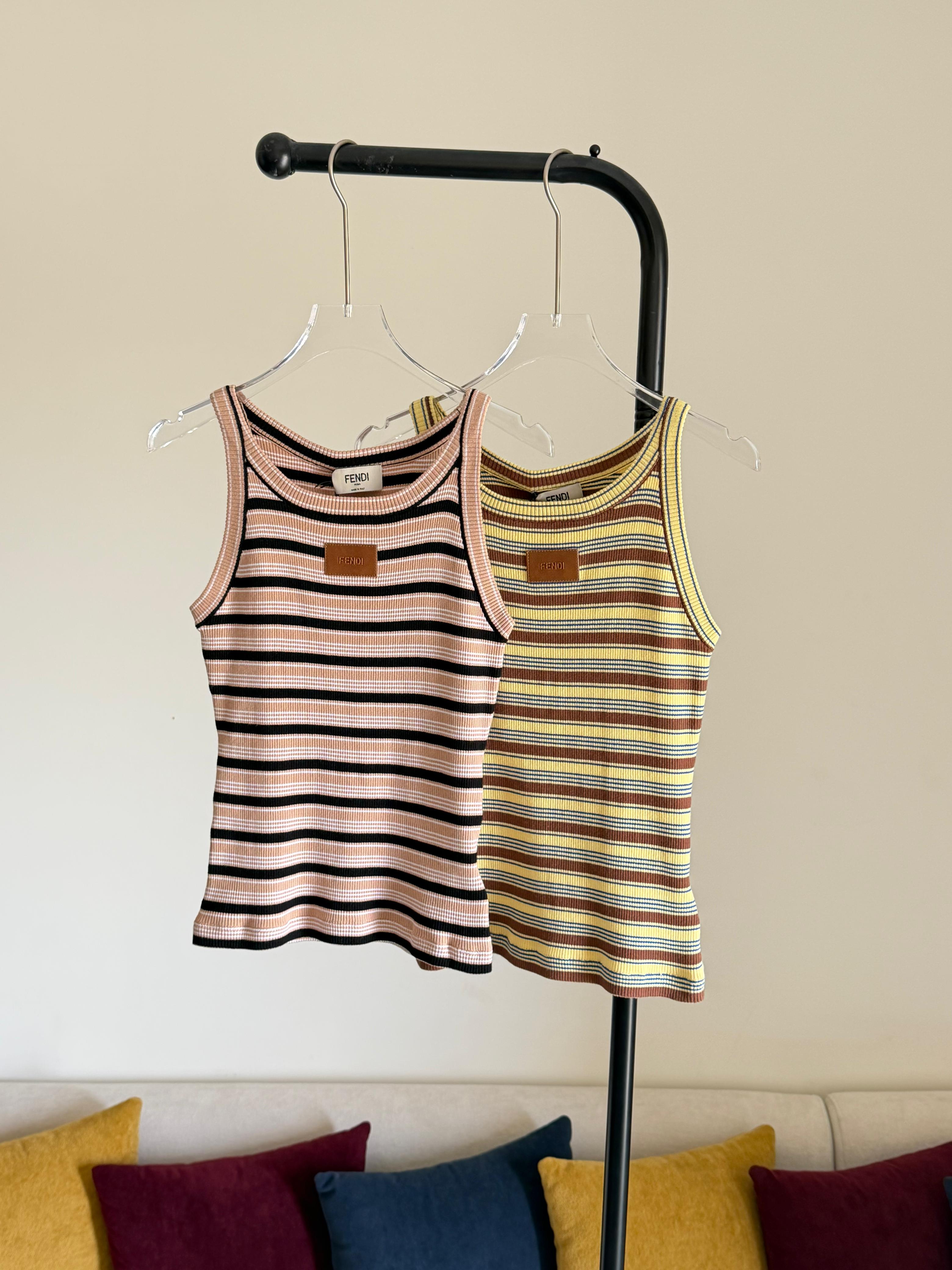 FENDI Striped Ribbed Tank Top