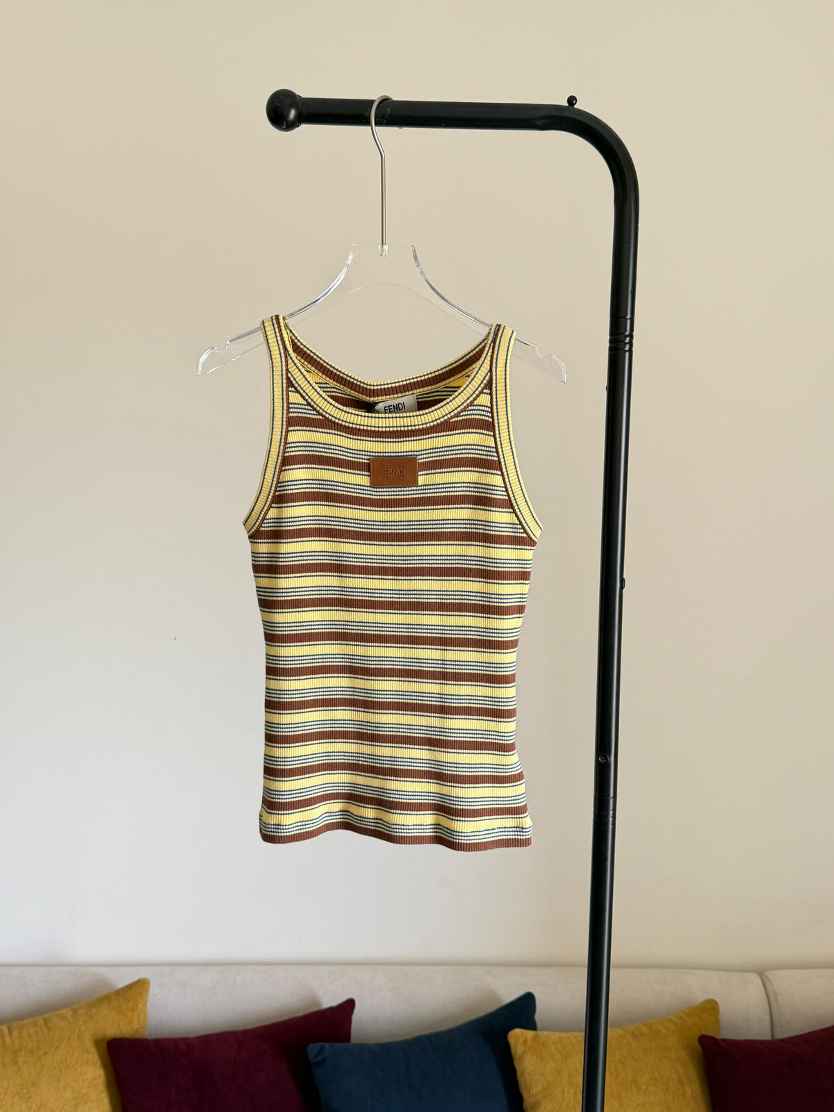 FENDI Striped Ribbed Tank Top