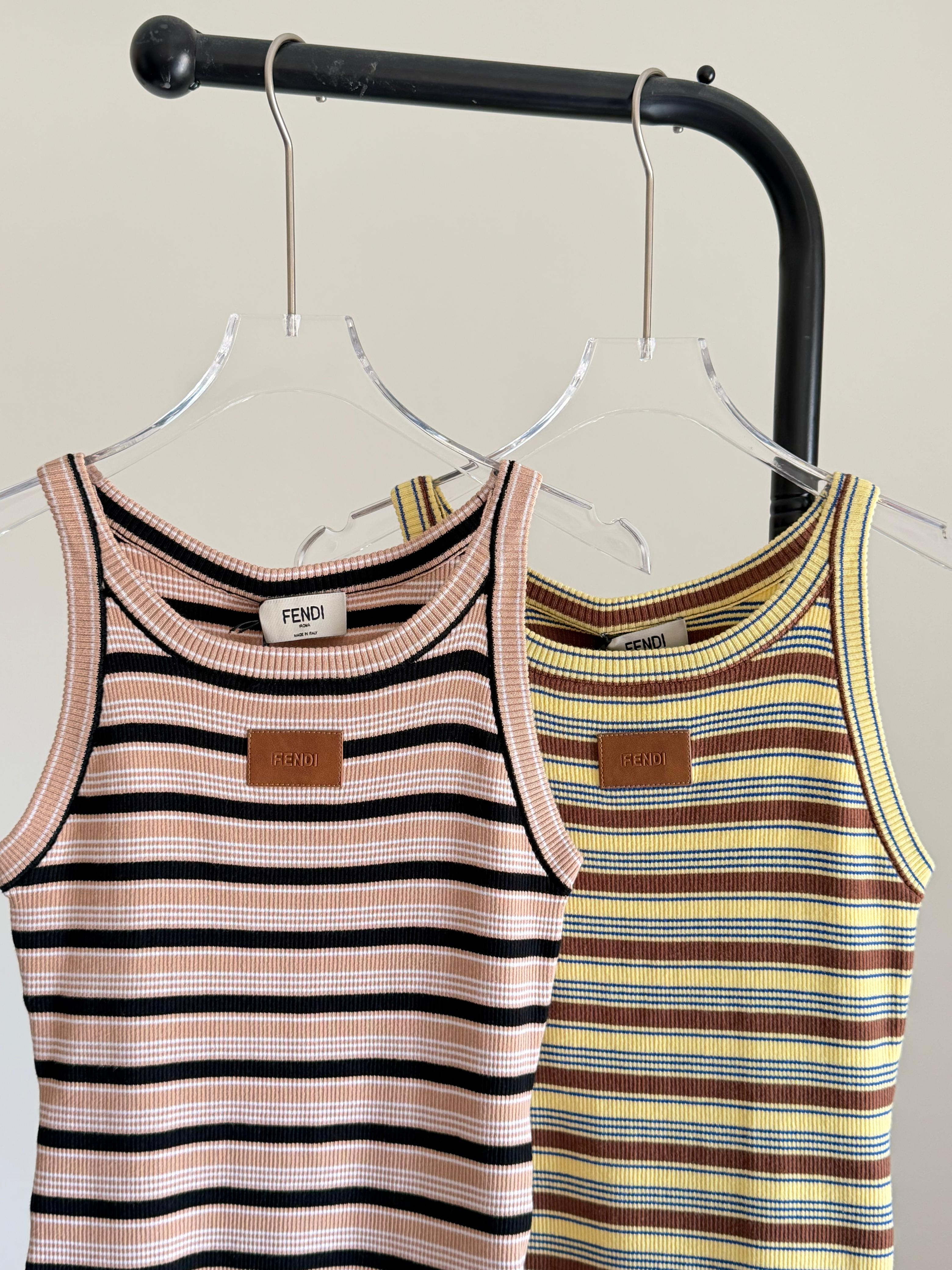 FENDI Striped Ribbed Tank Top