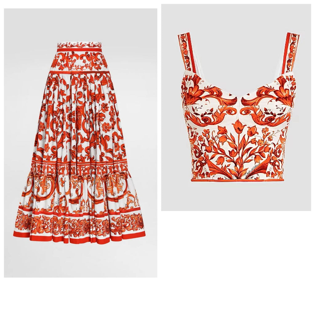 Dolce & Gabbana Orange Majolica-print Crop Top Set