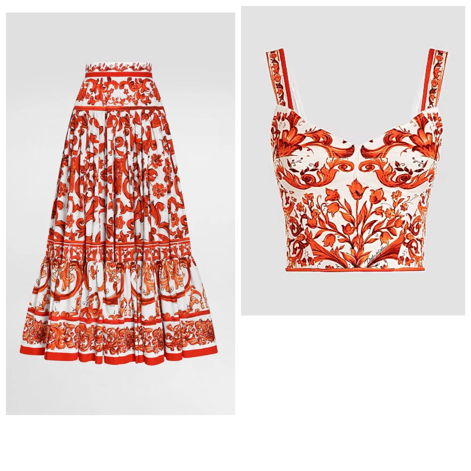 Dolce & Gabbana Orange Majolica-print Crop Top Set