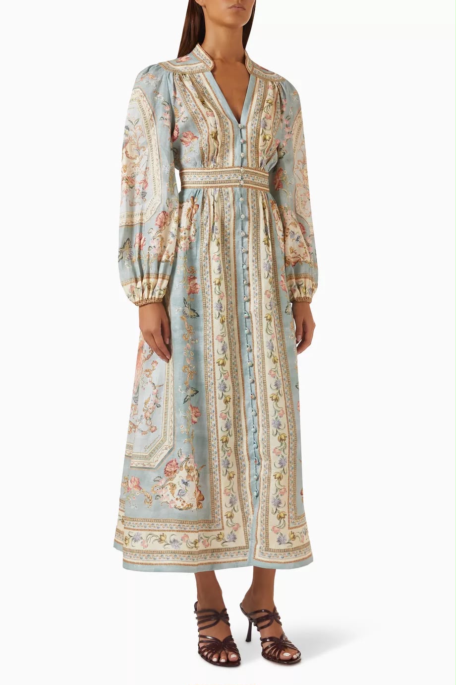 Zimmermann Blue Roselight Plunge Midi Dress