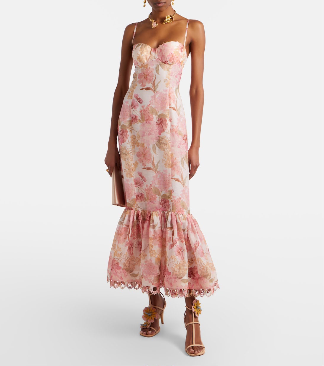 Zimmermann Como Floral Linen And Silk Midi Dress