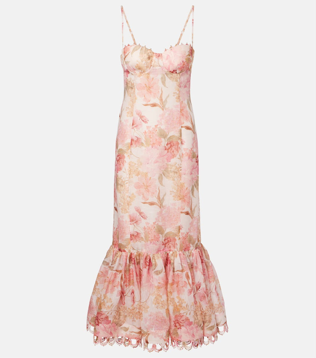 Zimmermann Como Floral Linen And Silk Midi Dress