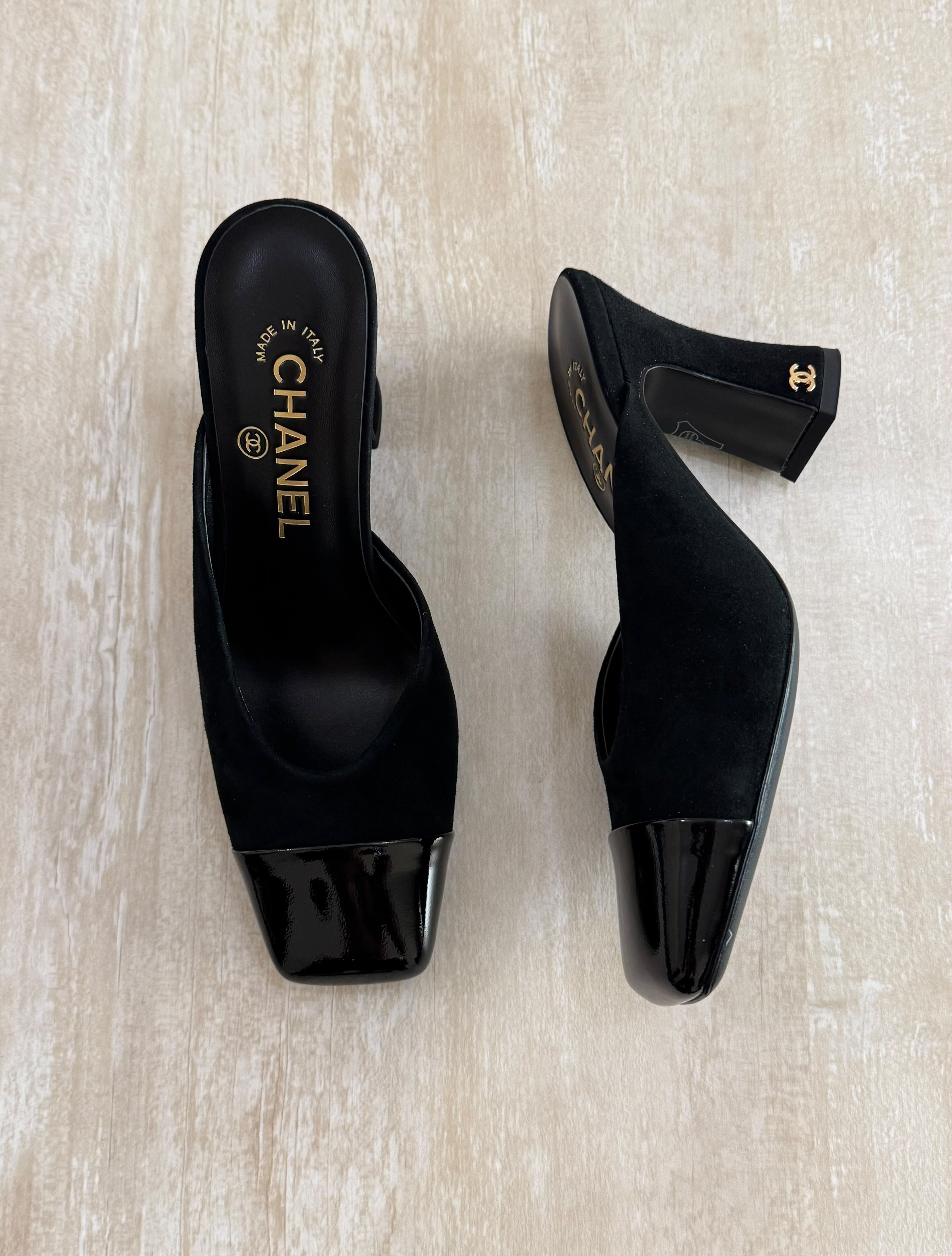Chanel Mules in Lambskin & Patent Calfskin