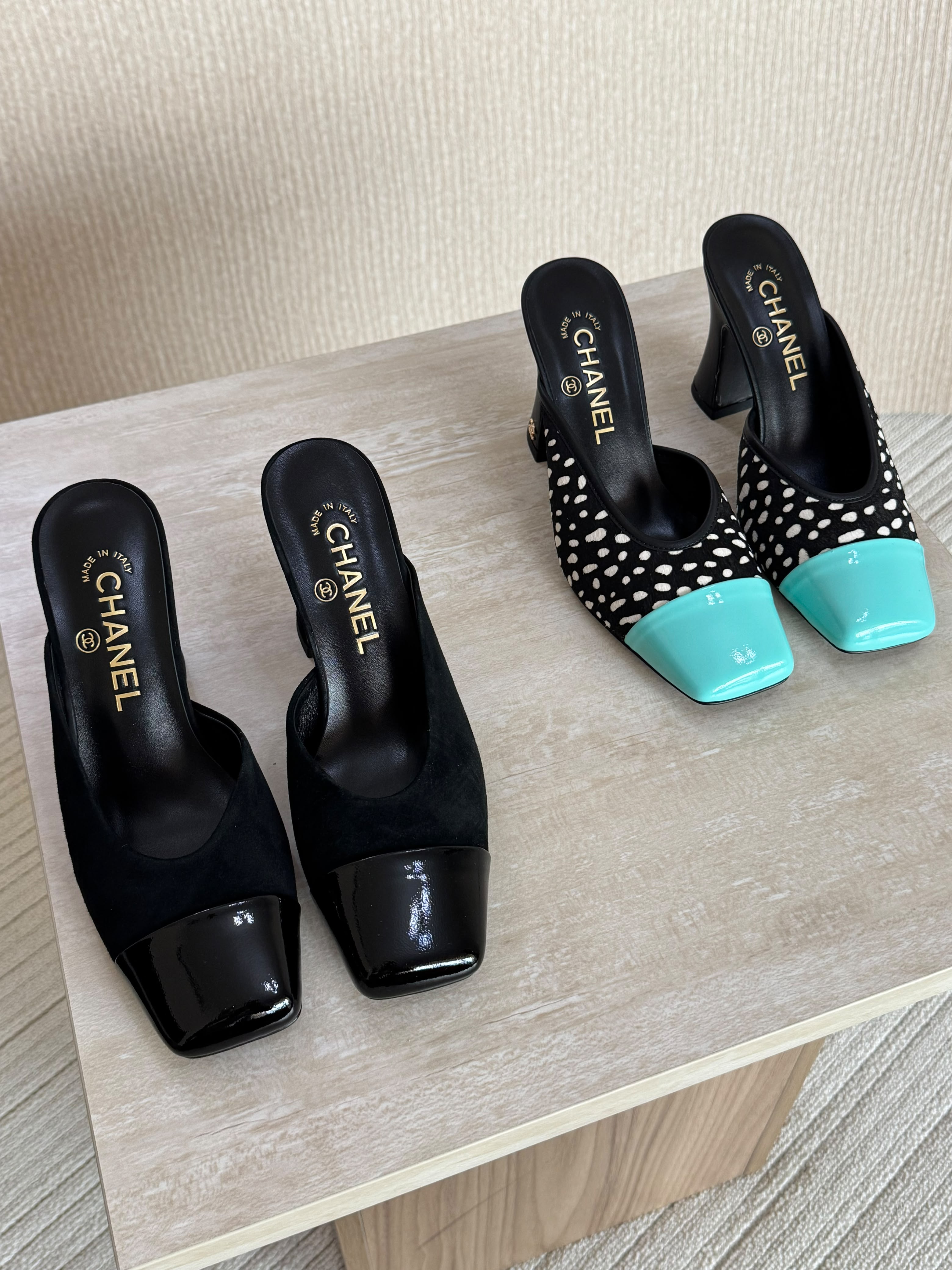Chanel Mules in Lambskin & Patent Calfskin