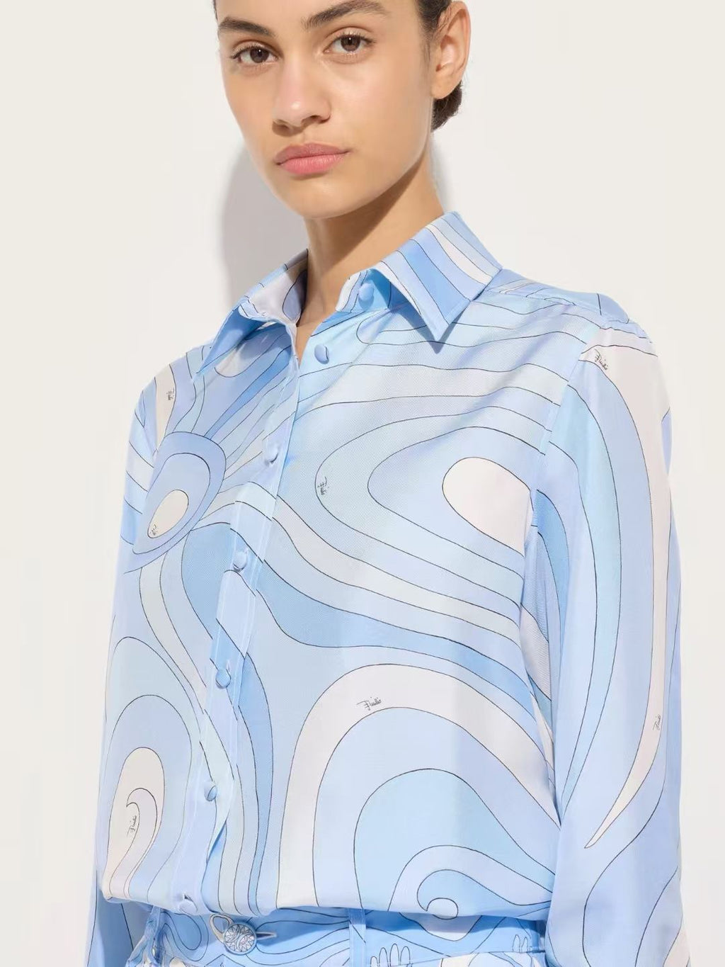 Pucci Blue Marmo-print Shirt  Set