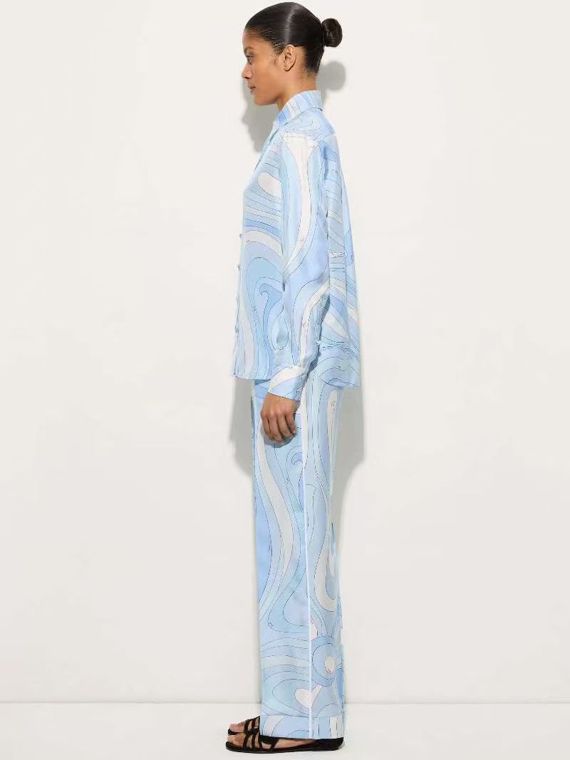 Pucci Blue Marmo-print Shirt  Set