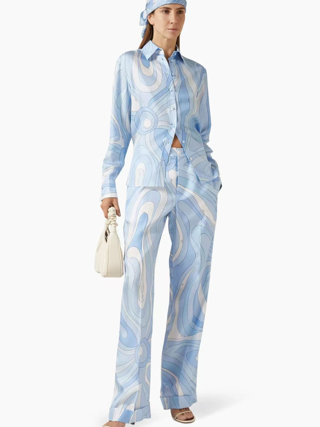 Pucci Blue Marmo-print Shirt  Set