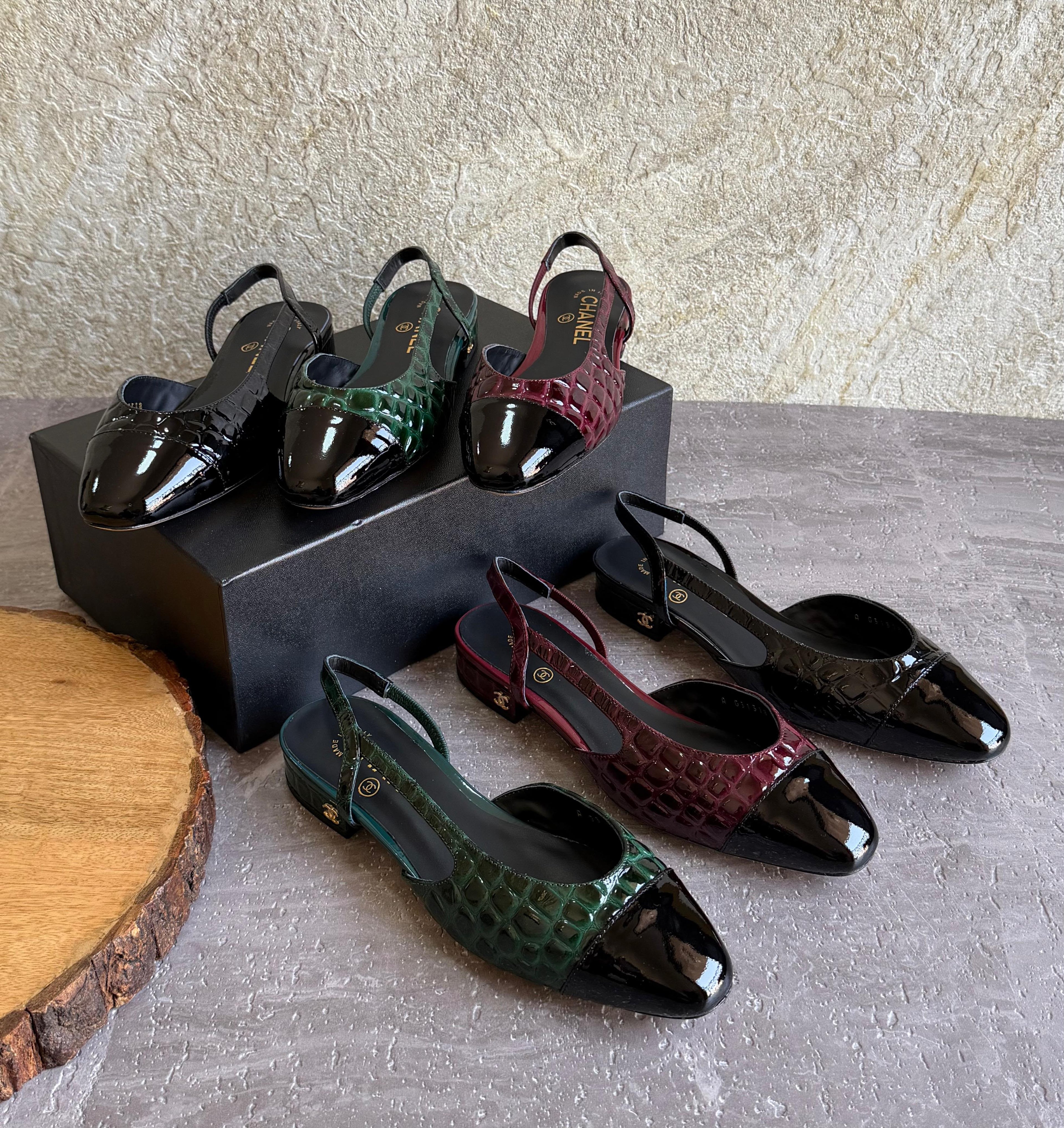 Chanel Slingbacks  - Crocodile embossed patent