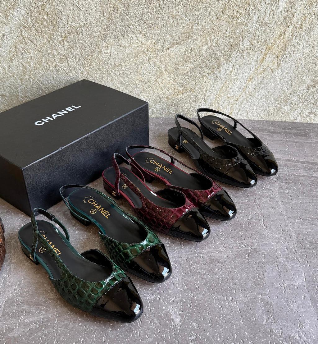 Chanel Slingbacks  - Crocodile embossed patent