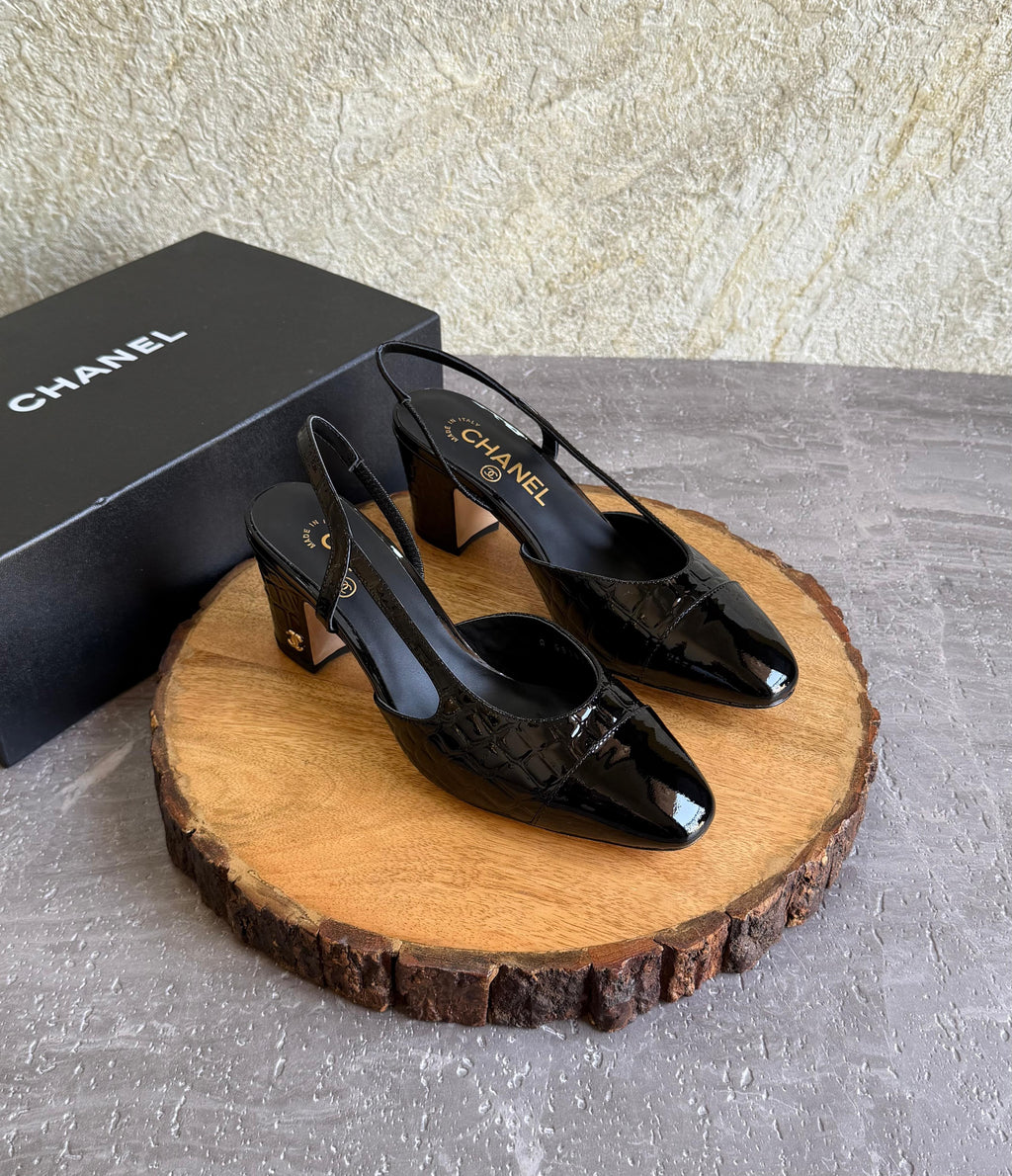 Chanel Slingbacks  - Crocodile embossed patent