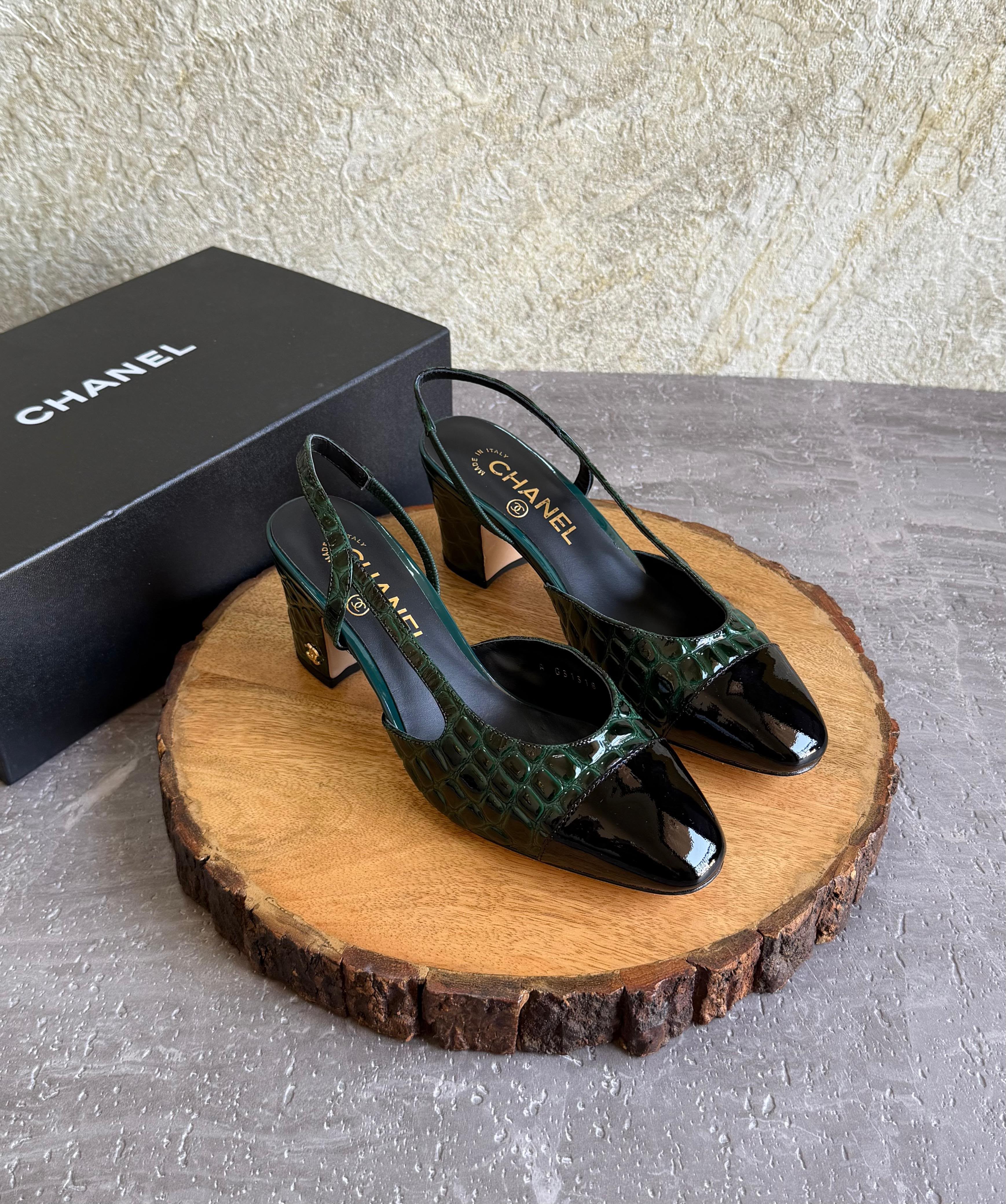 Chanel Slingbacks  - Crocodile embossed patent
