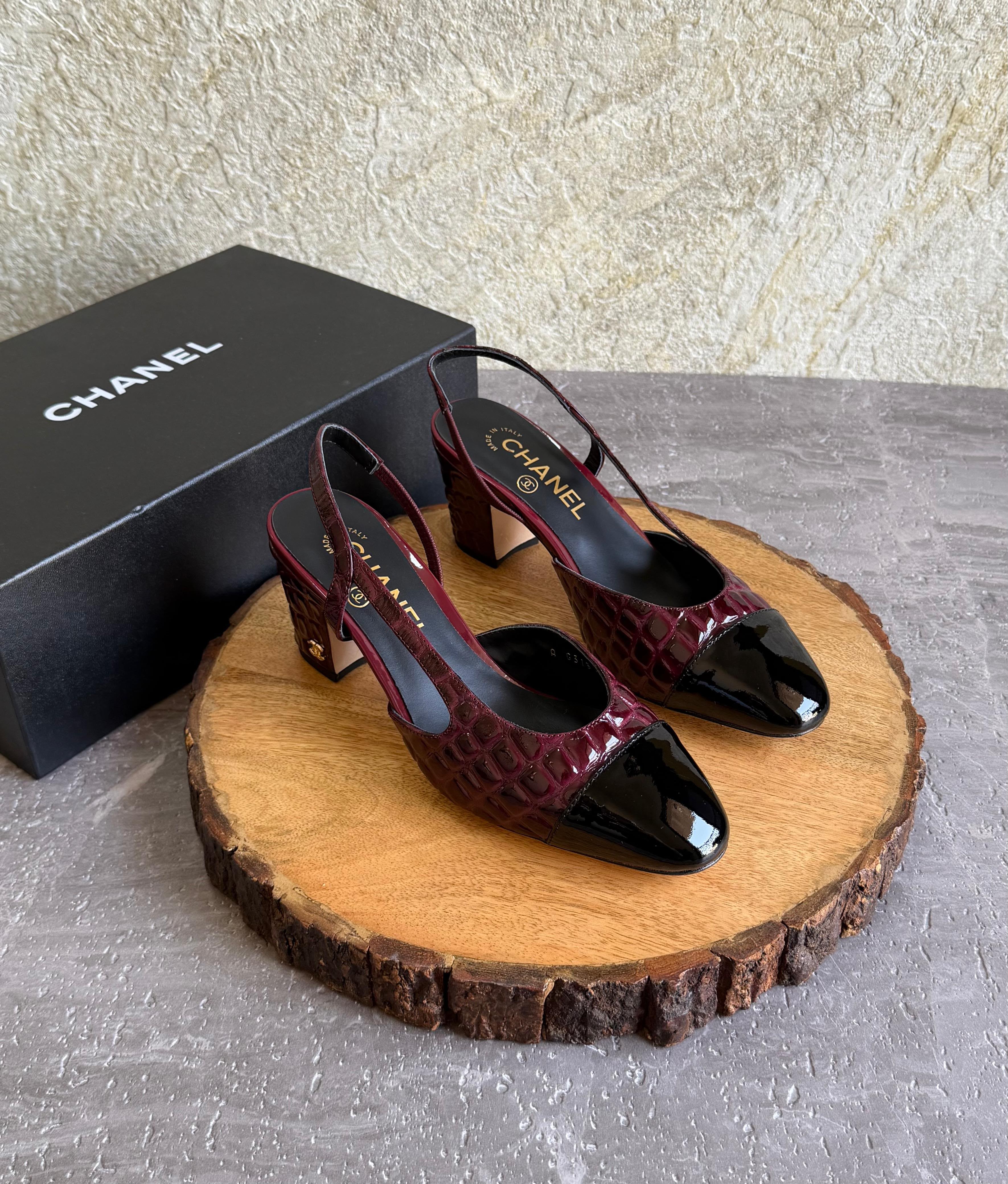 Chanel Slingbacks  - Crocodile embossed patent