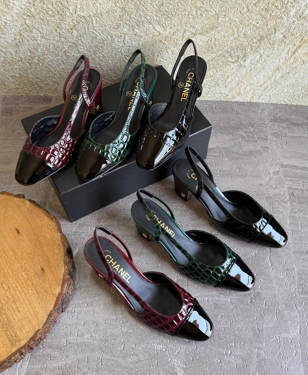 Chanel Slingbacks  - Crocodile embossed patent