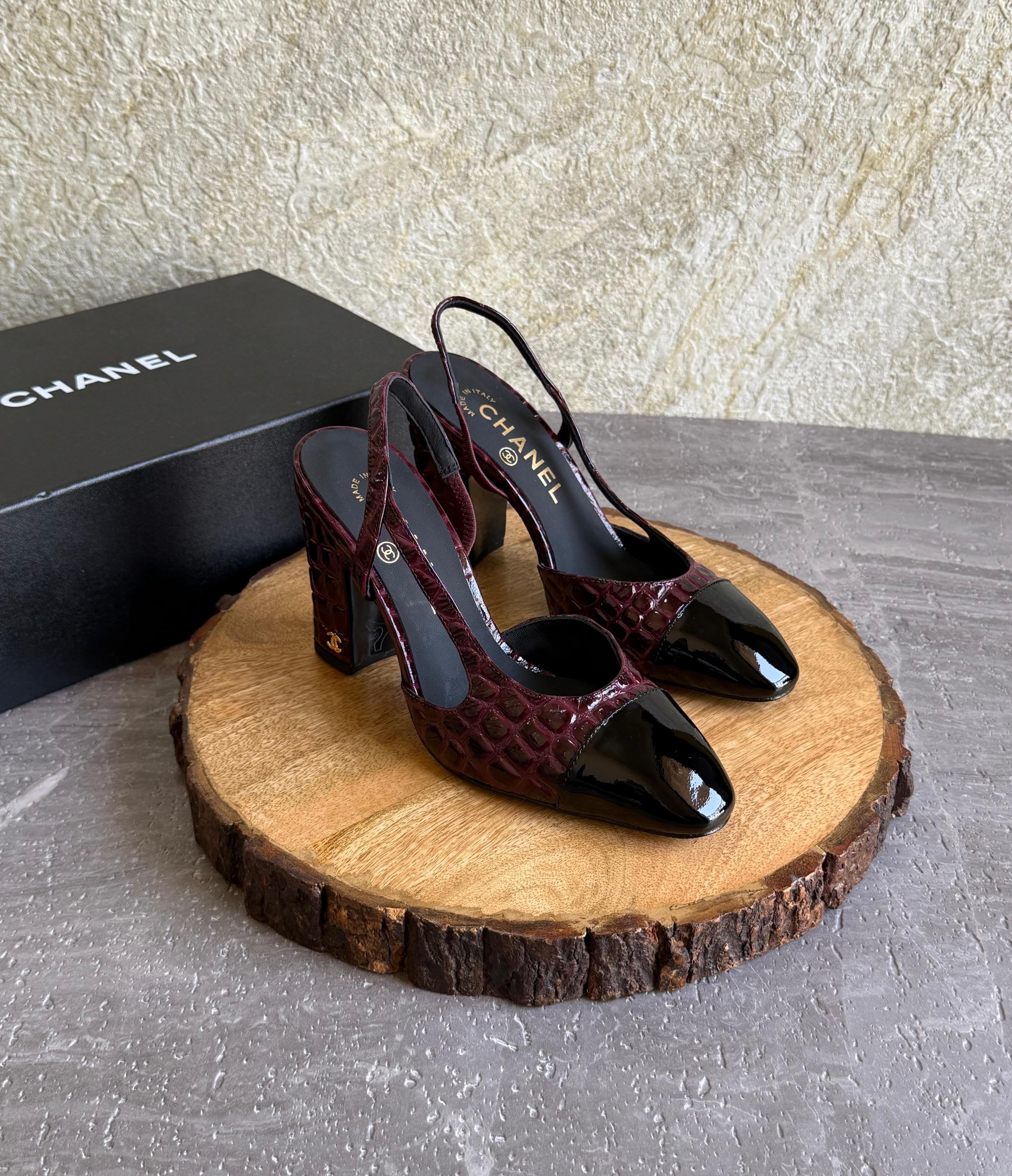 Chanel Slingbacks  - Crocodile embossed patent