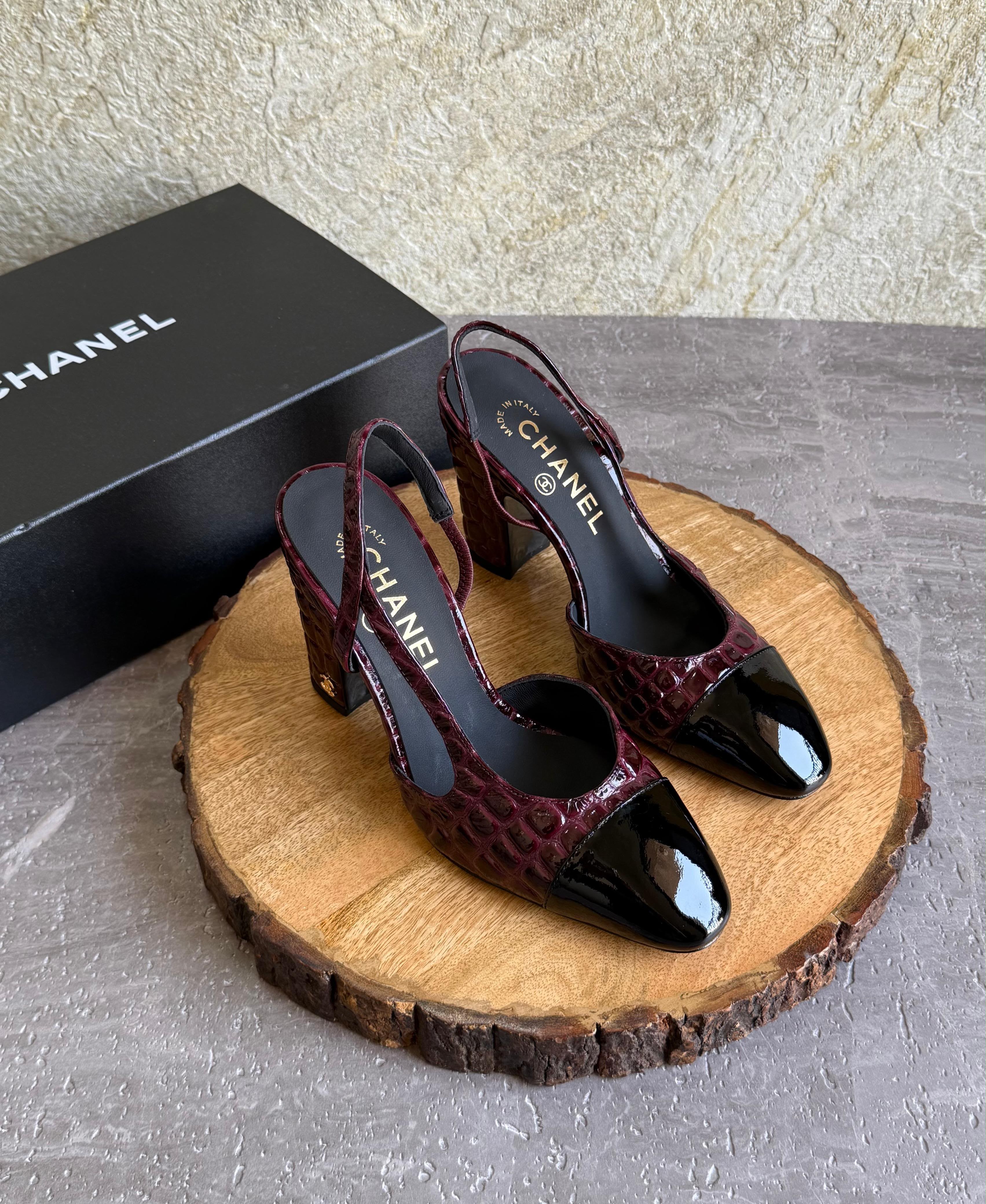 Chanel Slingbacks  - Crocodile embossed patent