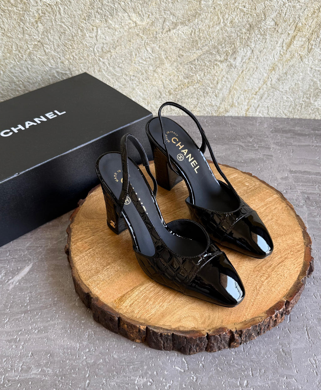Chanel Slingbacks  - Crocodile embossed patent