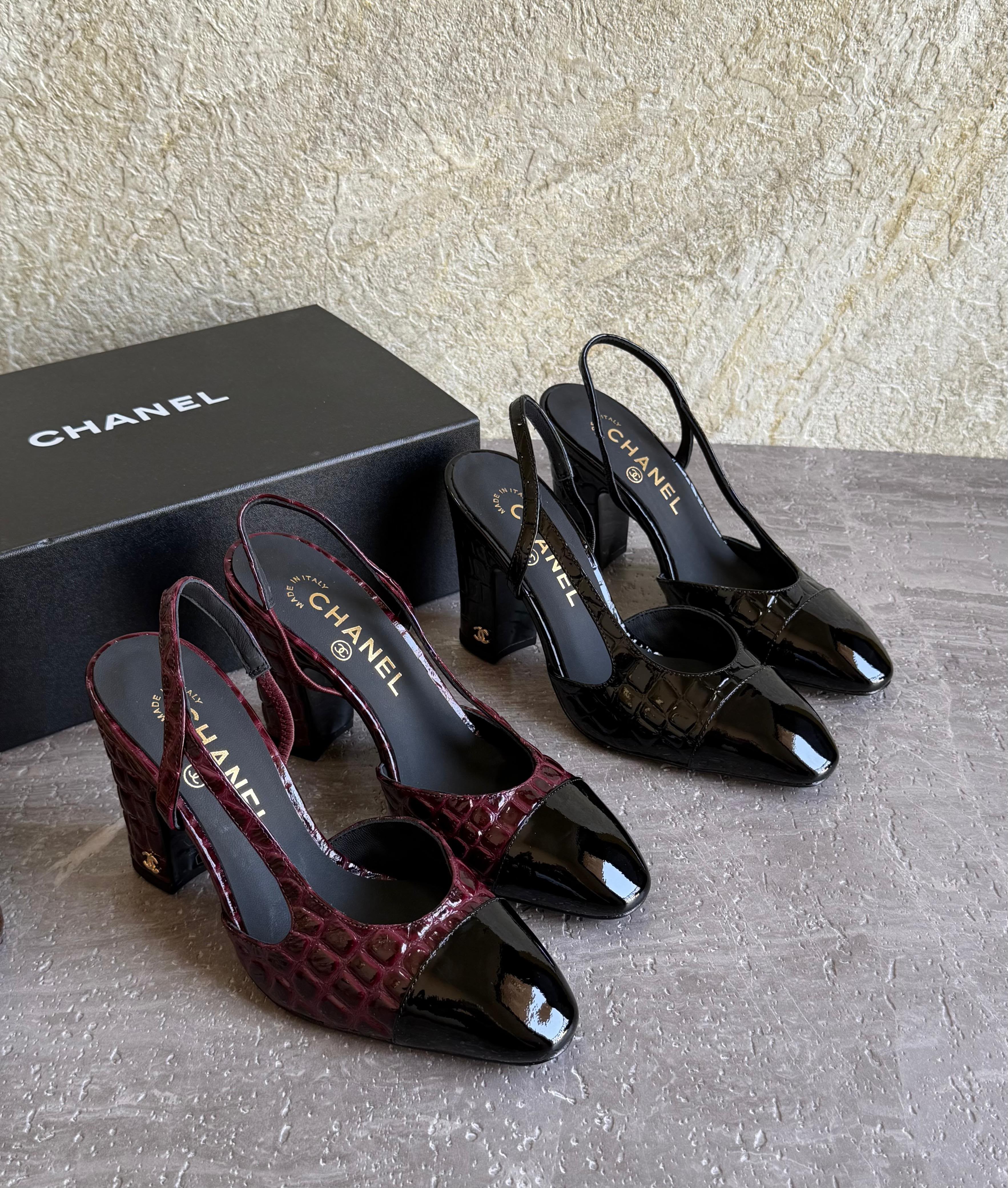 Chanel Slingbacks  - Crocodile embossed patent