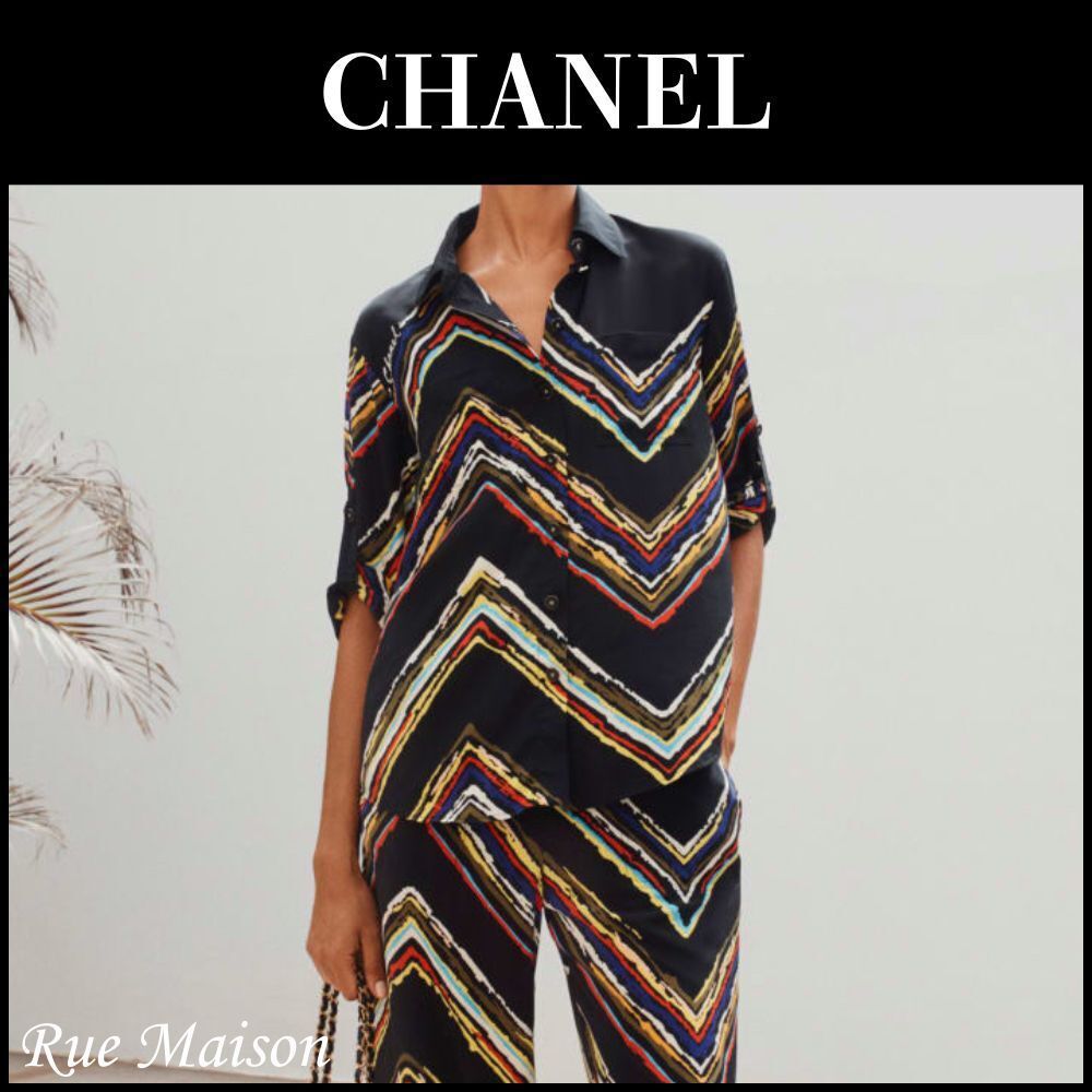 Chanel Shirt & Trousers  Silk Black & Multicoloured