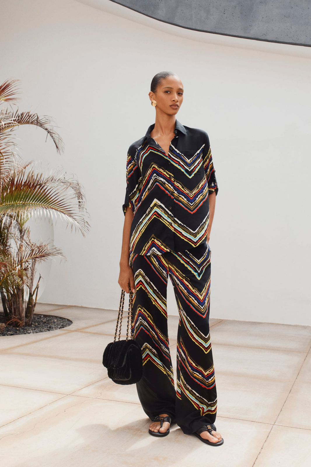 Chanel Shirt & Trousers  Silk Black & Multicoloured
