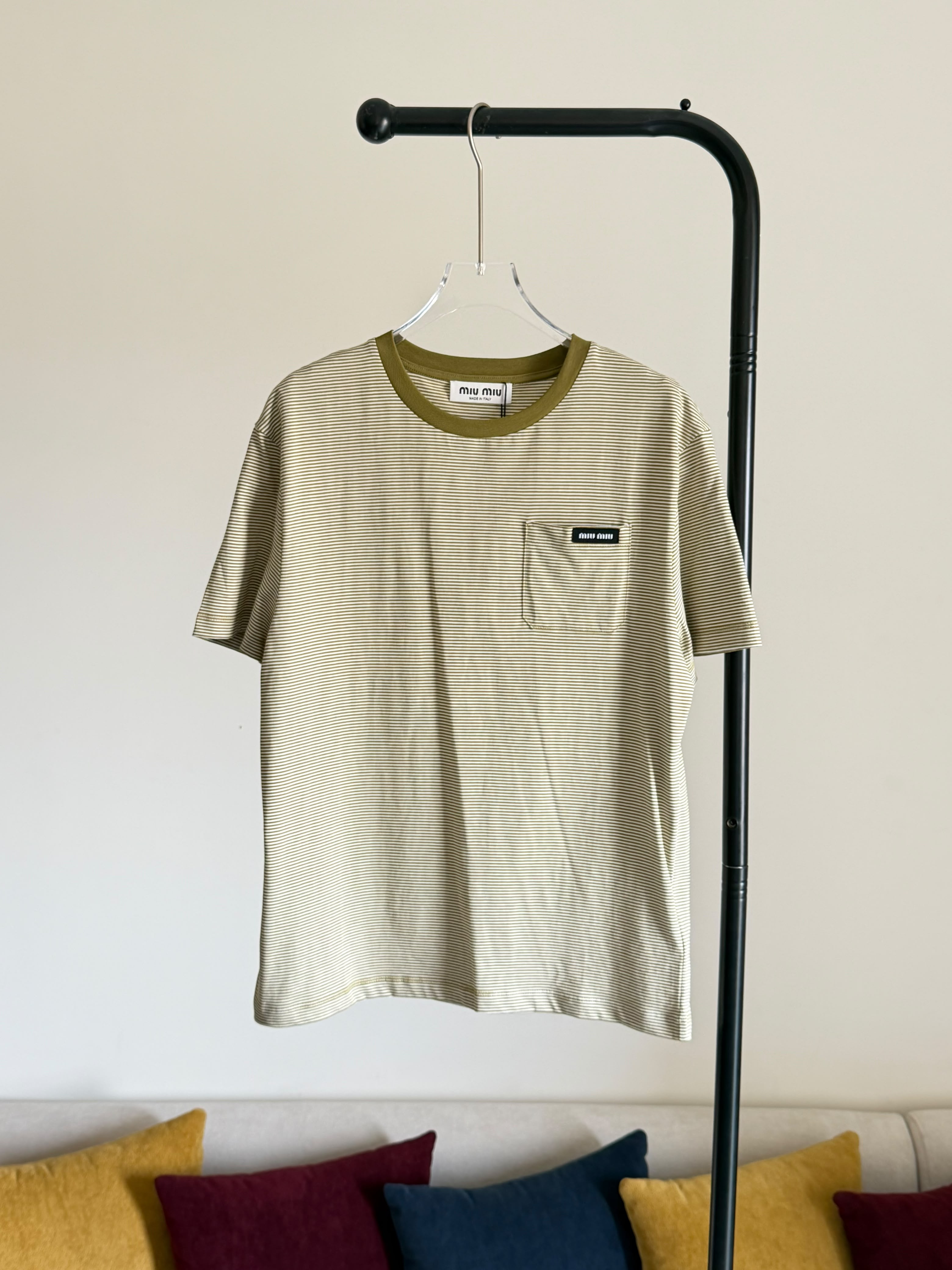 Miu Miu Ivory/olive Cotton T-shirt