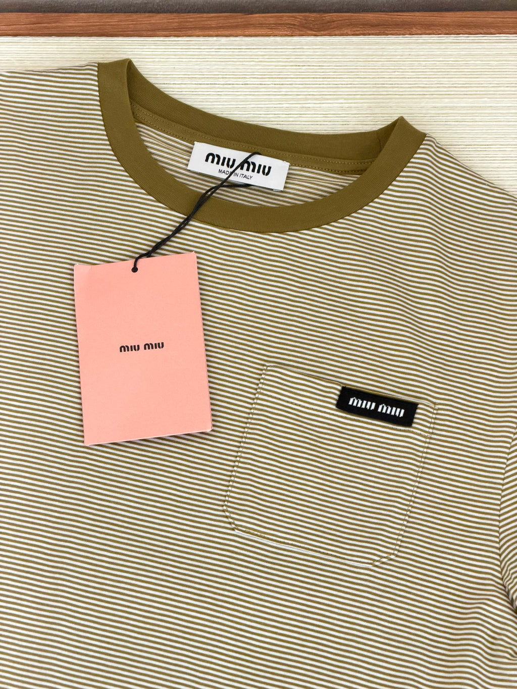 Miu Miu Ivory/olive Cotton T-shirt