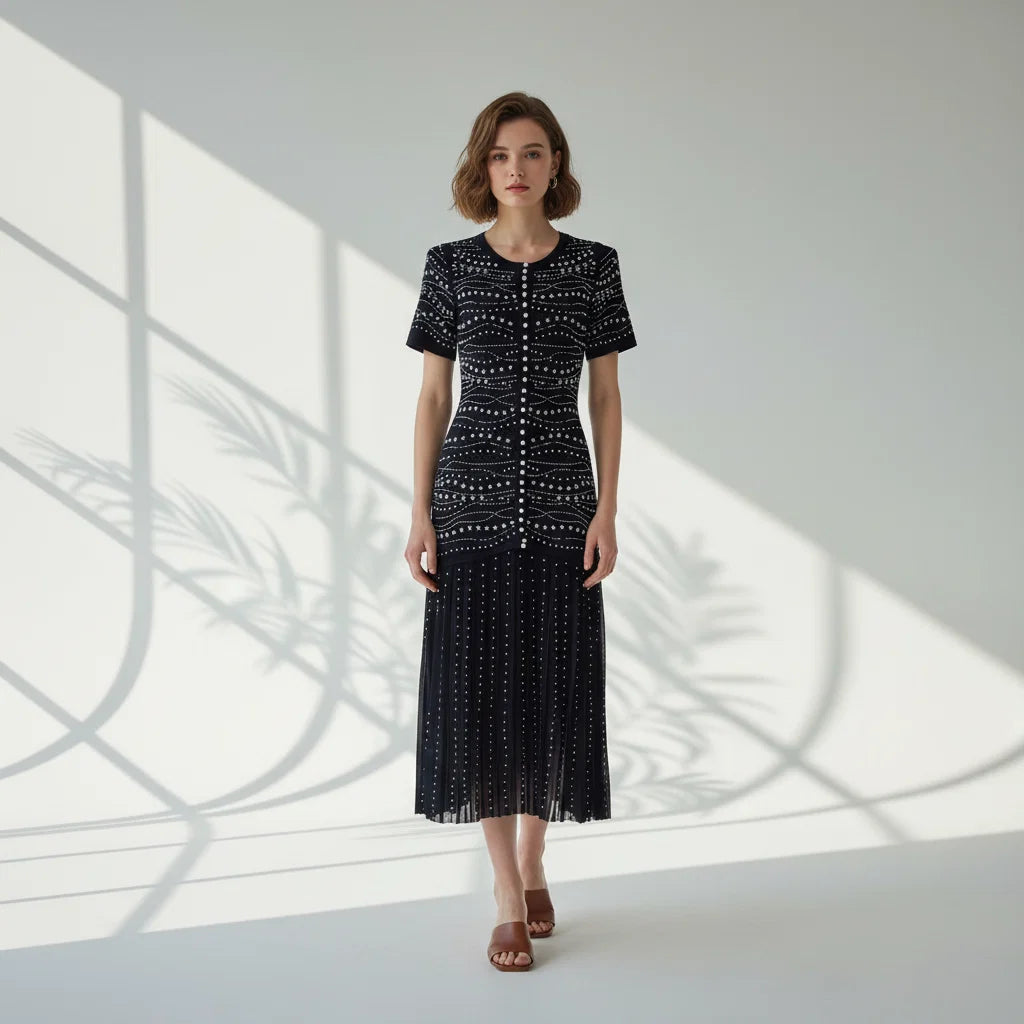 Sandro Rhinestone Knit Maxi Dress