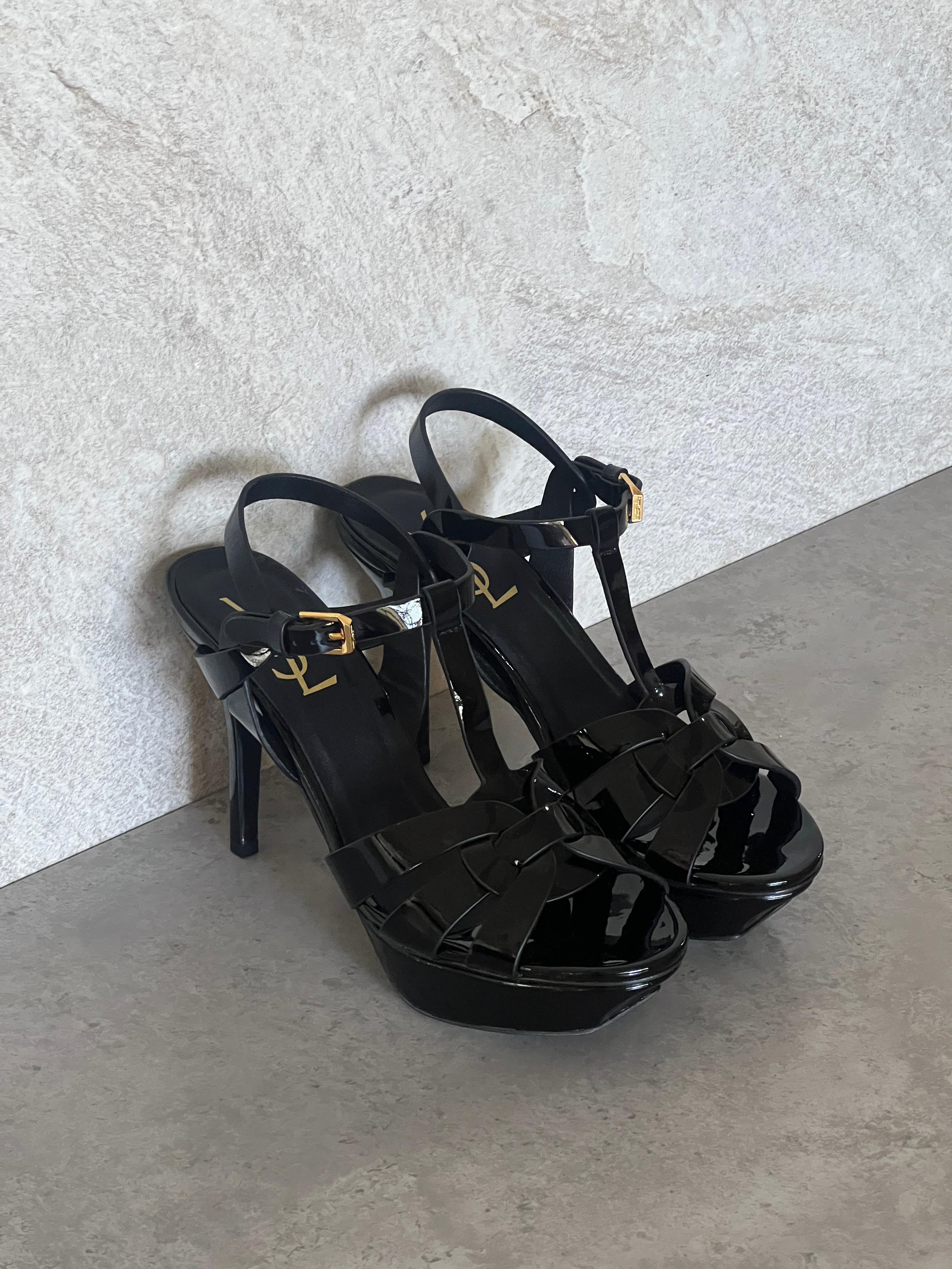 SAINT LAURENT Neutral Tribute 135 Platform Sandals