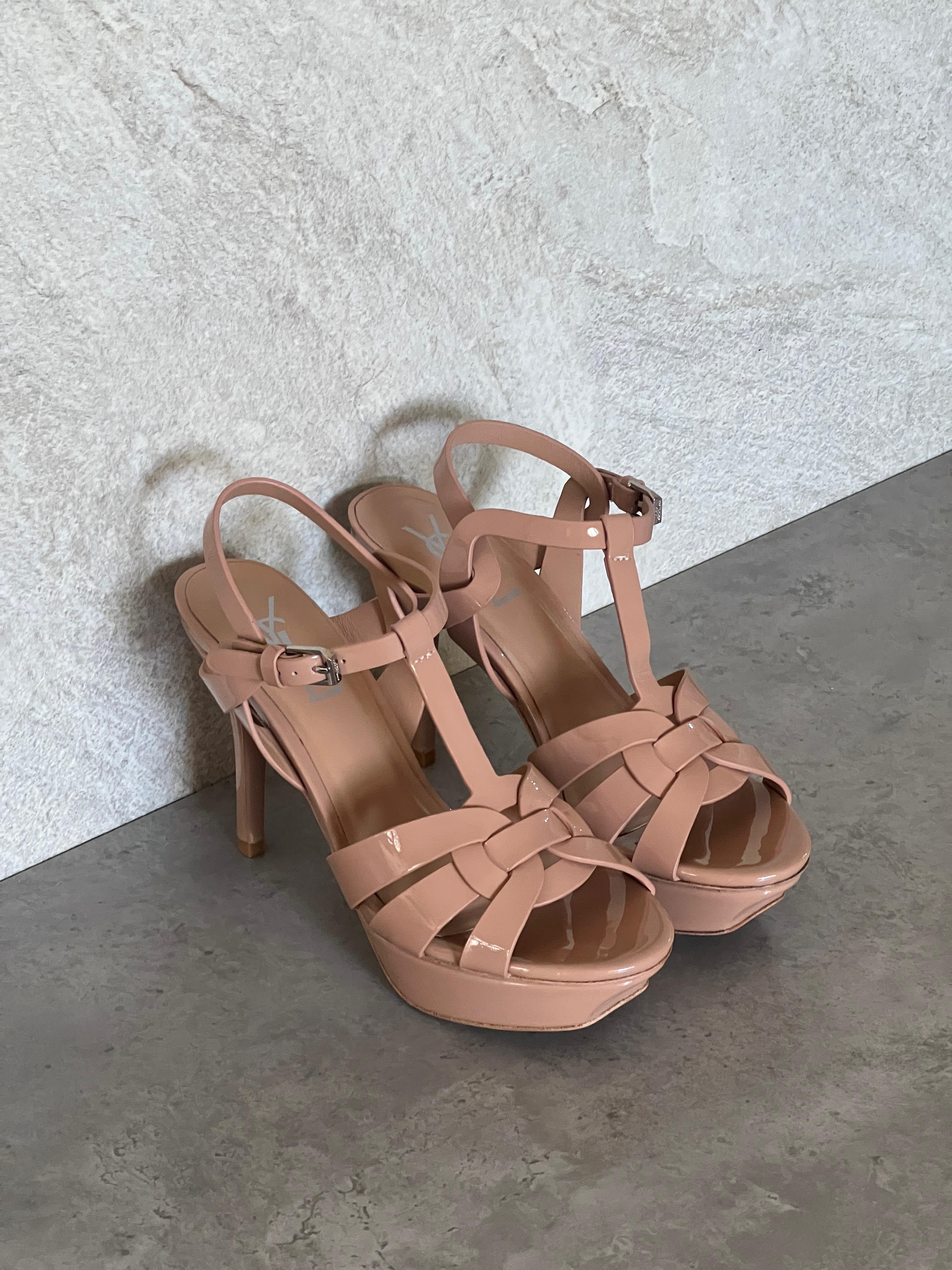 SAINT LAURENT Neutral Tribute 135 Platform Sandals