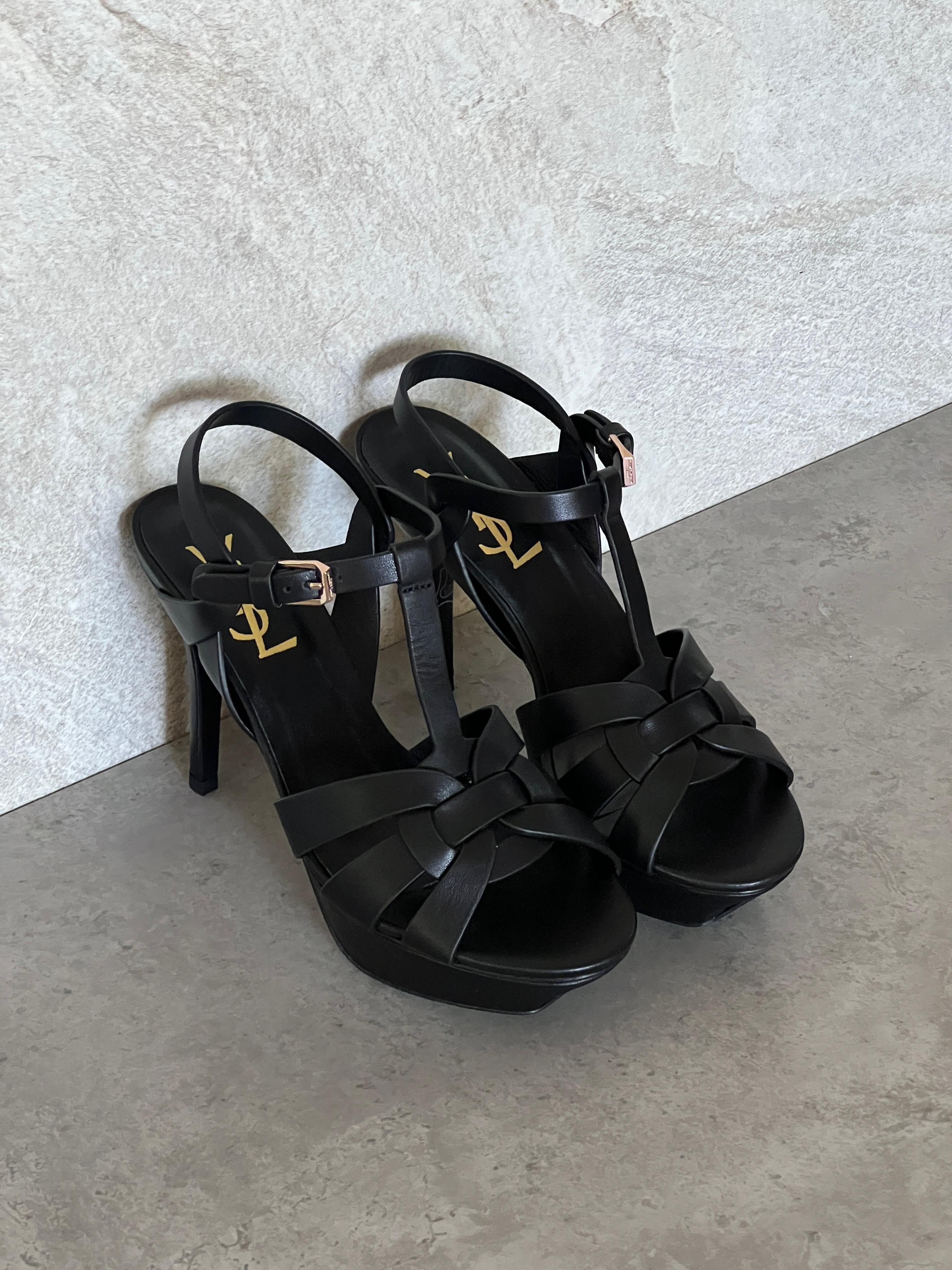 SAINT LAURENT Neutral Tribute 135 Platform Sandals