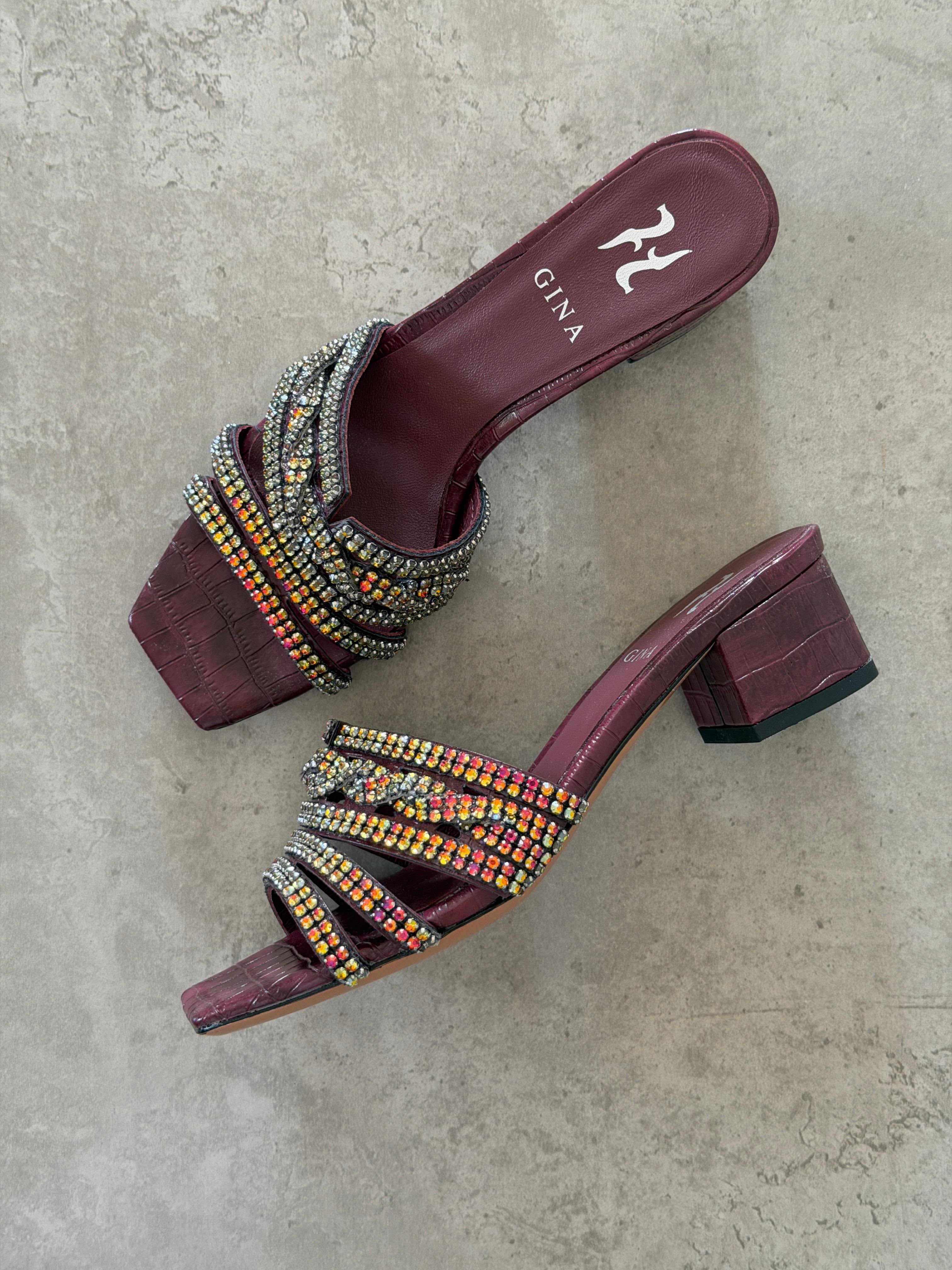Gina Beige Croc Embossed Patent Sandals