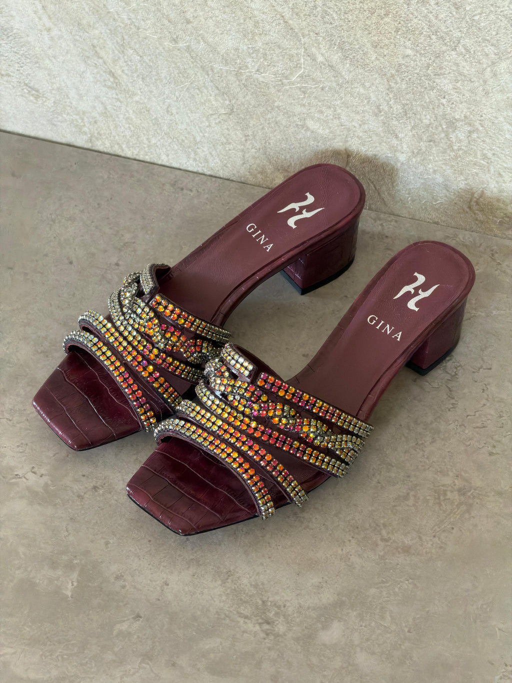 Gina Beige Croc Embossed Patent Sandals