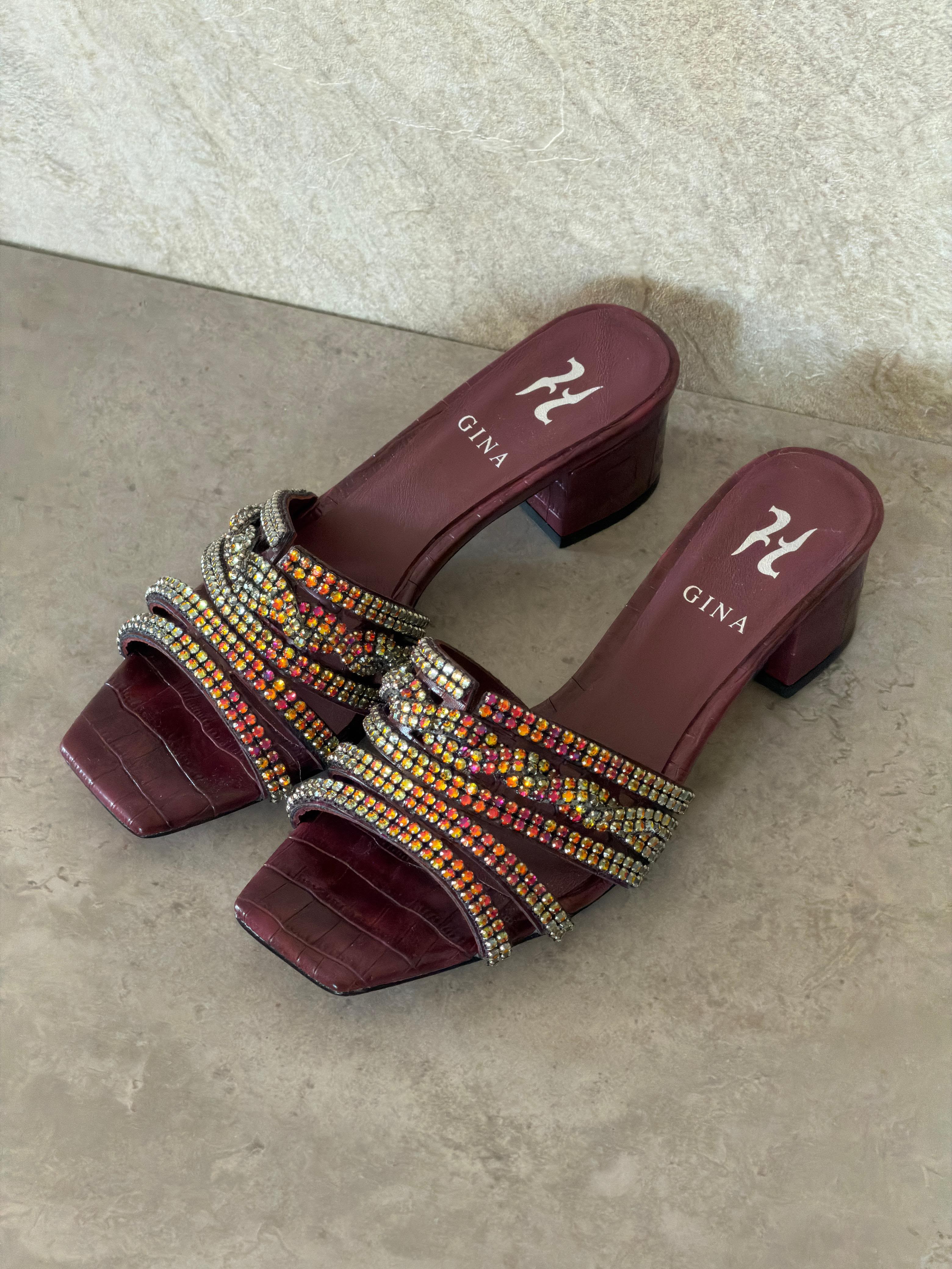 Gina Beige Croc Embossed Patent Sandals