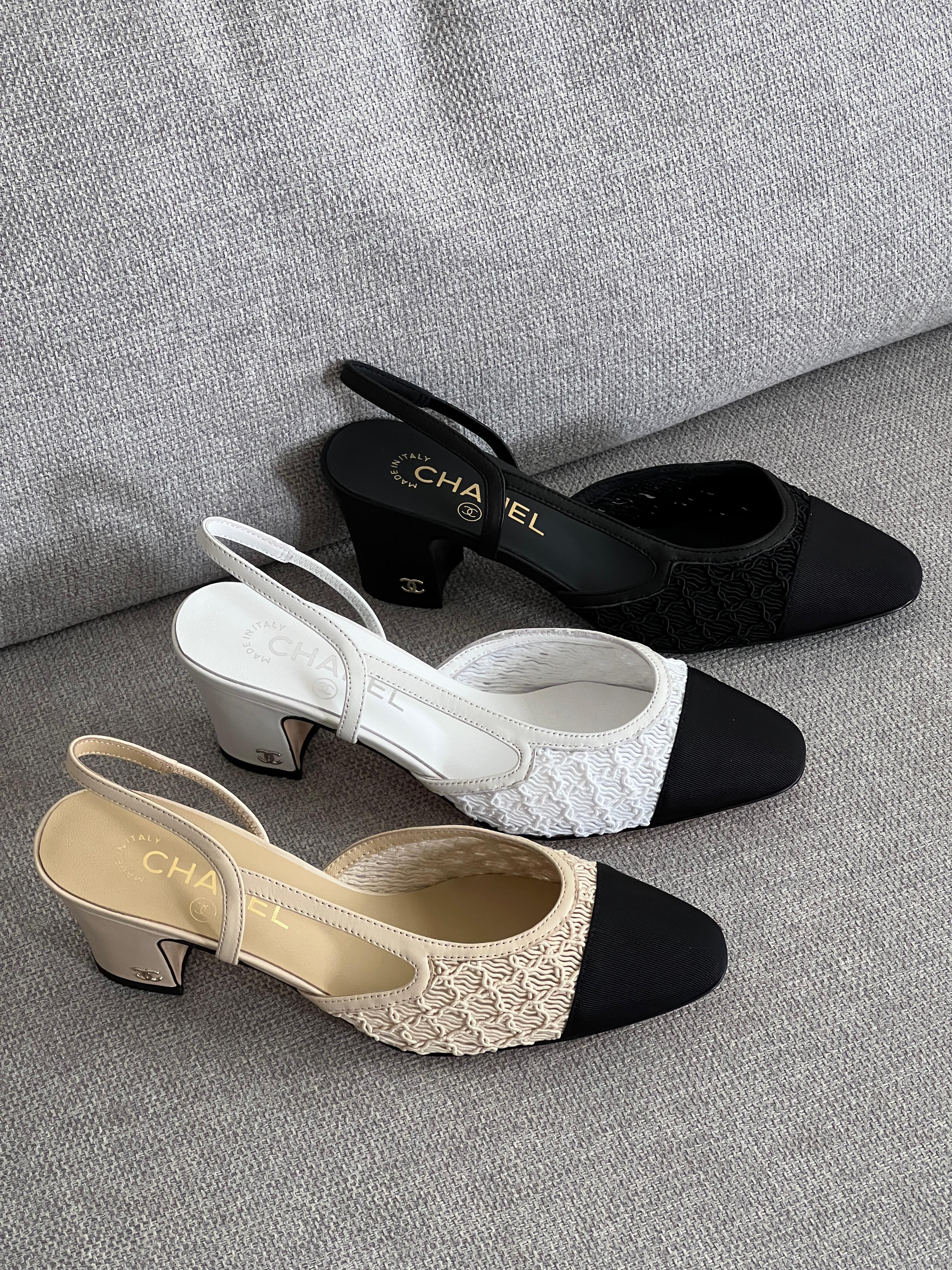 Chanel Interlocking CC Logo Lace Slingback Pumps