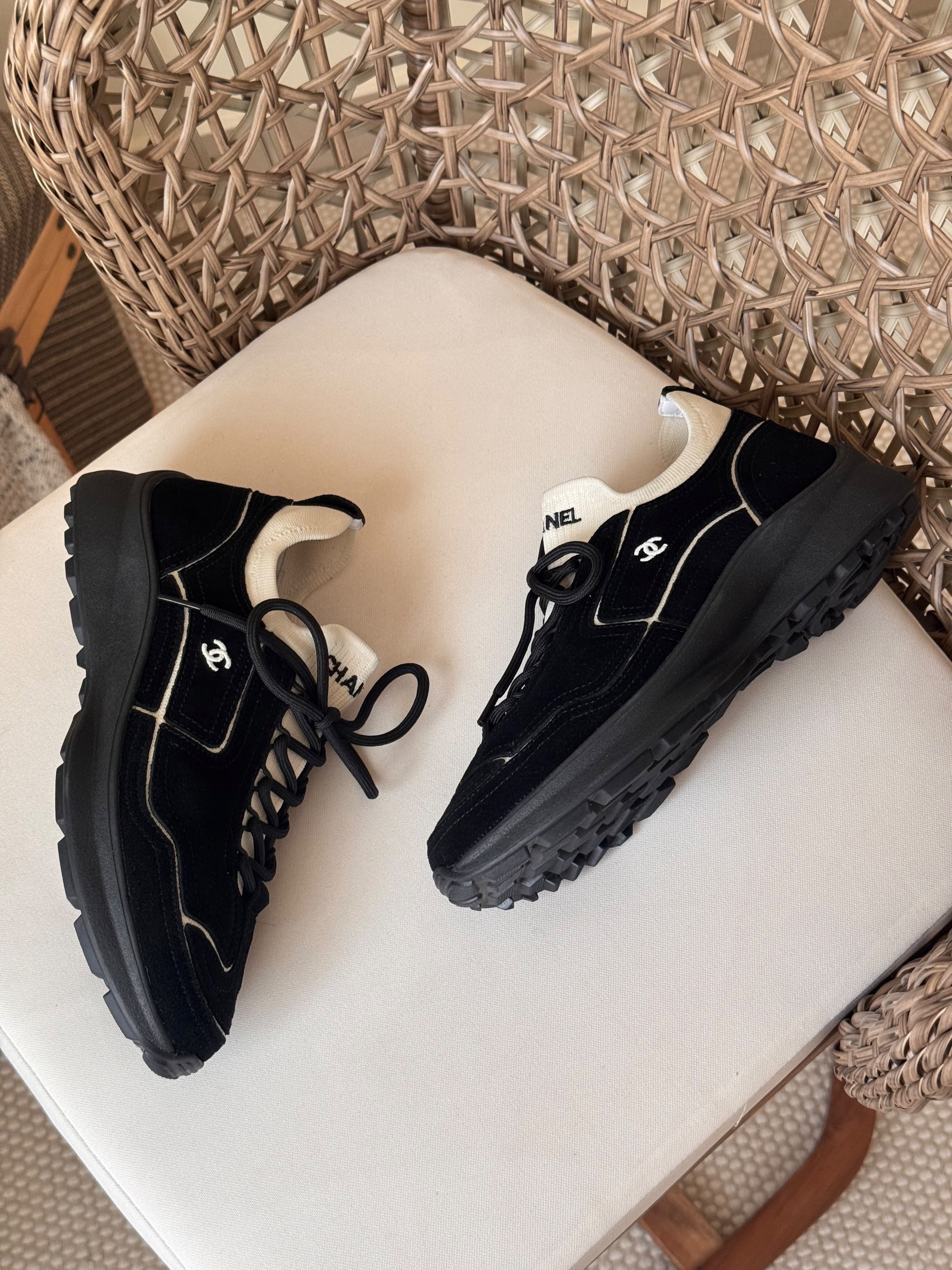 Chanel Suede Calfskin & Ribbed Knit Low-Top Sneaker