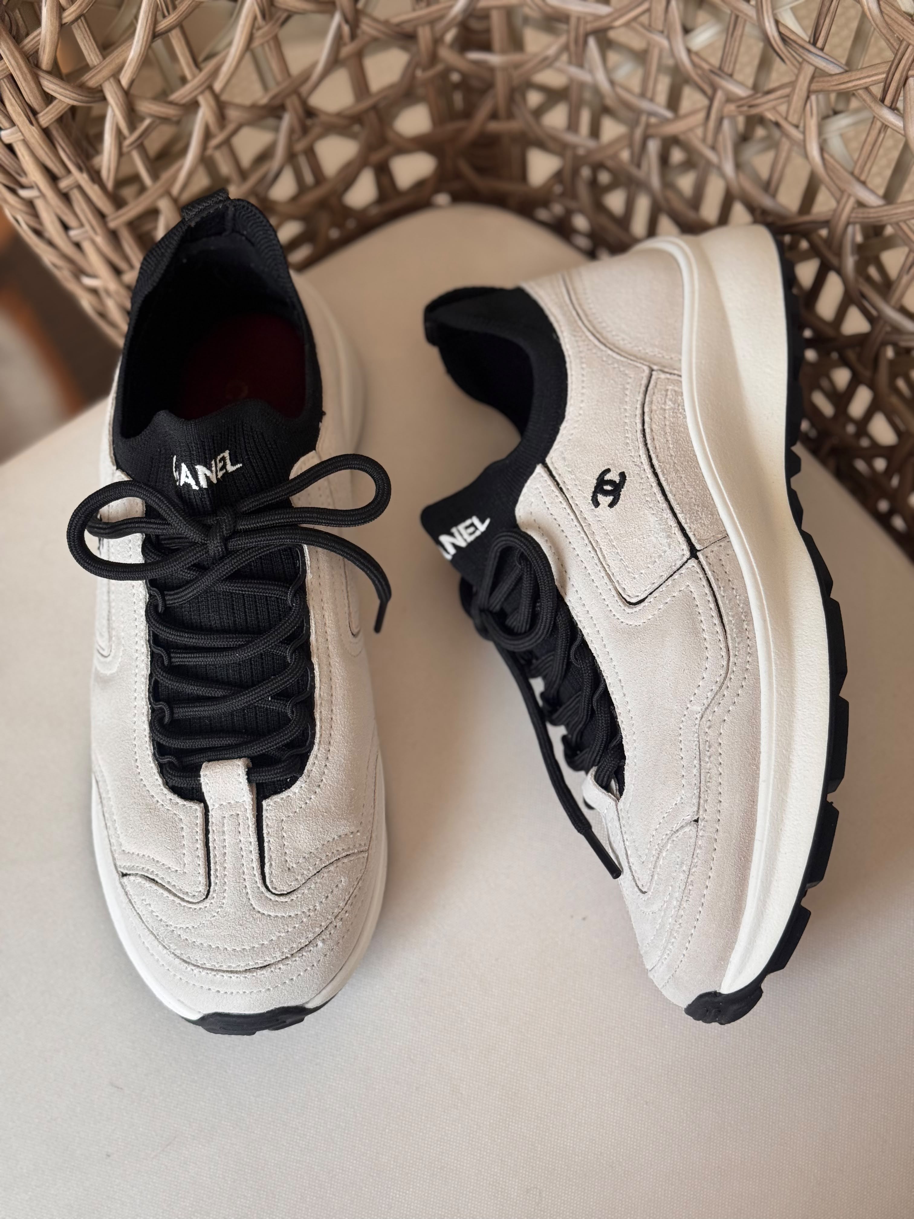 Chanel Suede Calfskin & Ribbed Knit Low-Top Sneaker