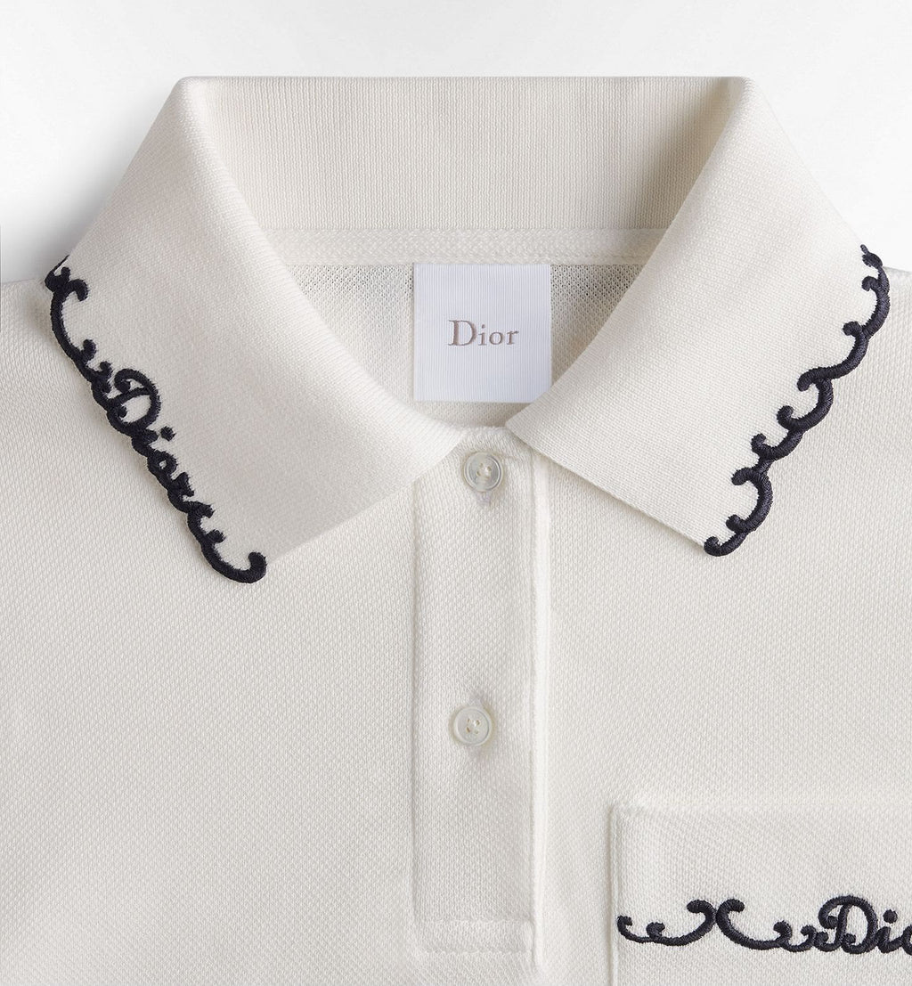 Dior Embroidered Polo Shirt White and Black Cotton