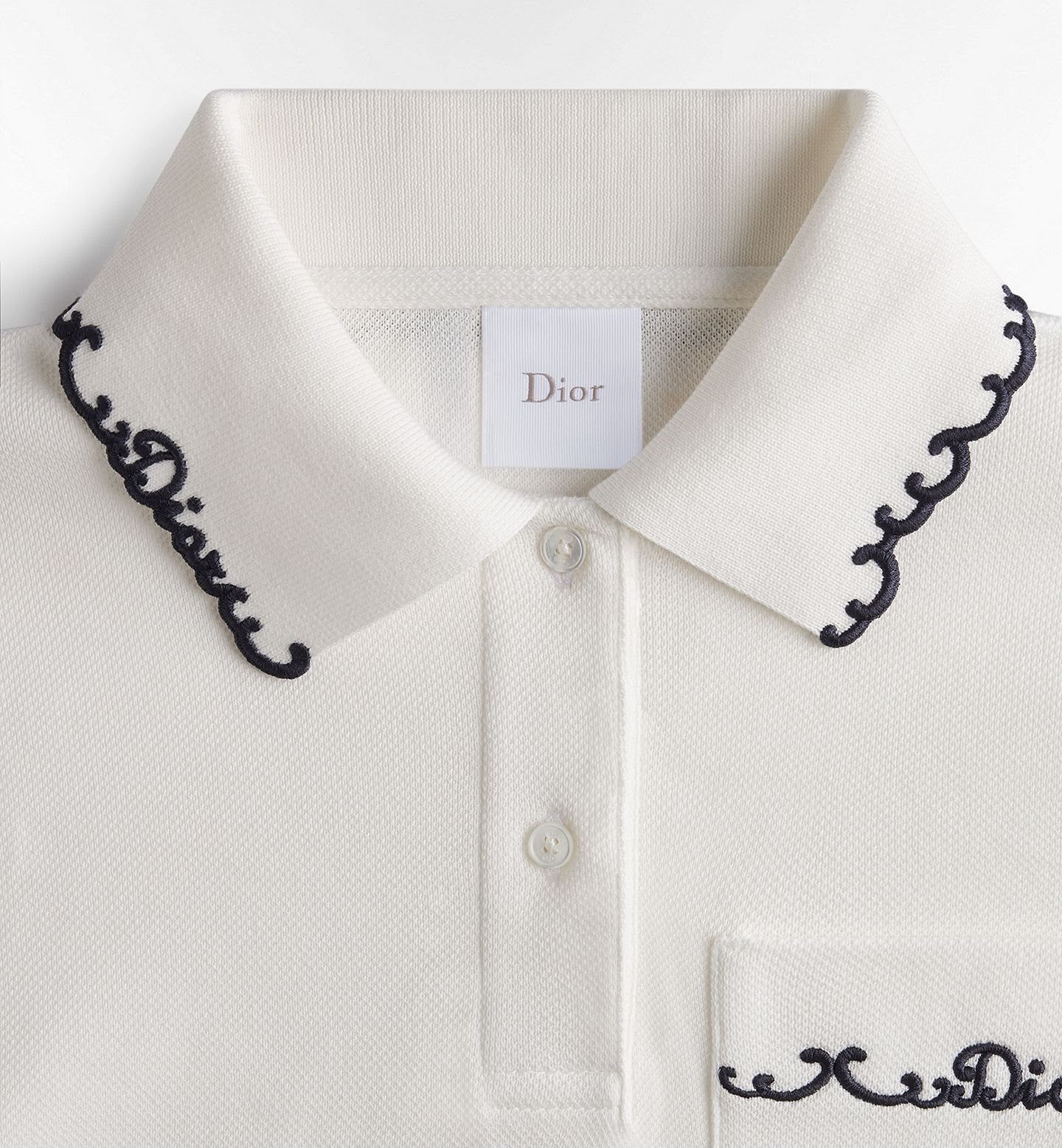 Dior Embroidered Polo Shirt White and Black Cotton