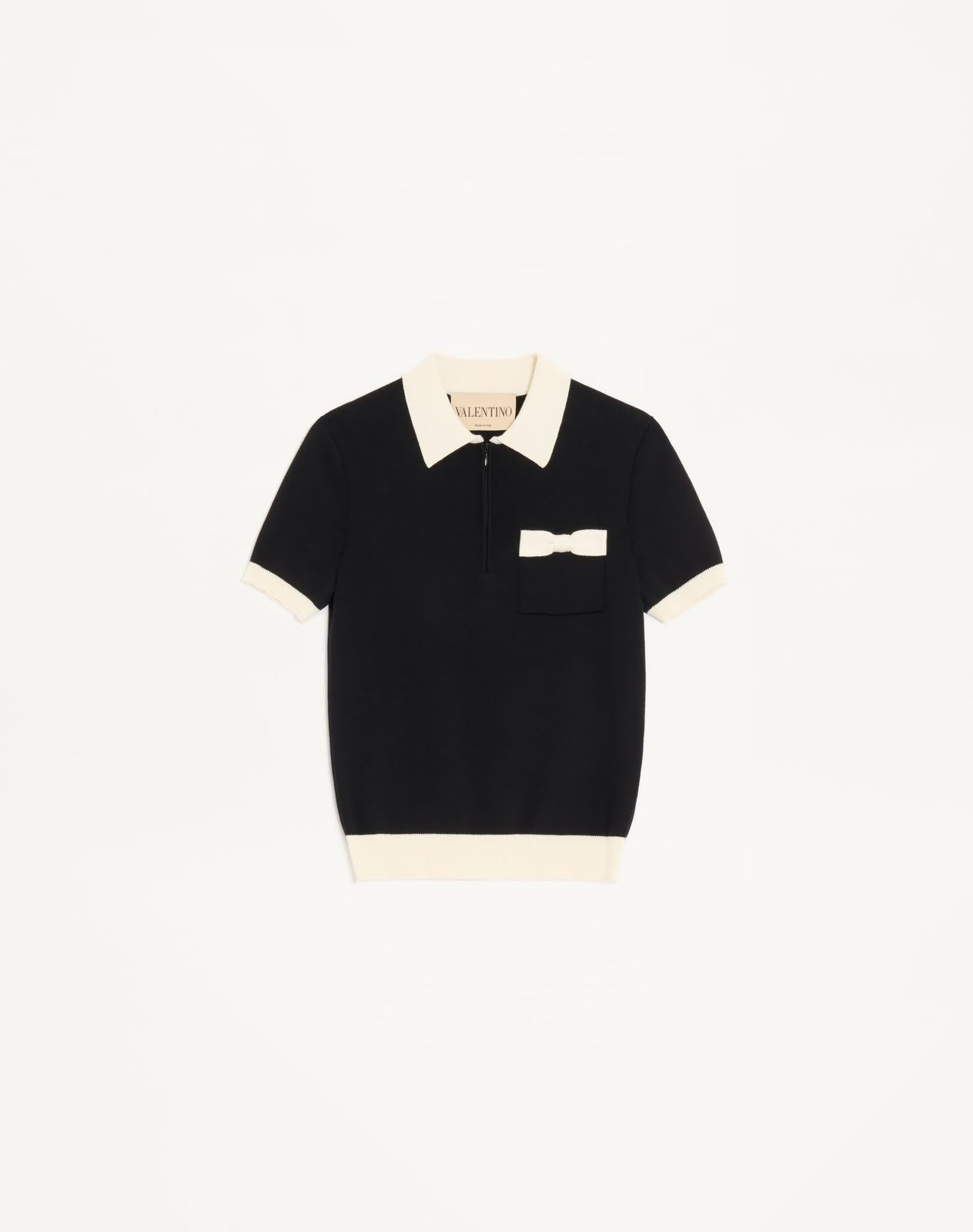 Valentino Black Cotton Bow-Detail Polo Shirt