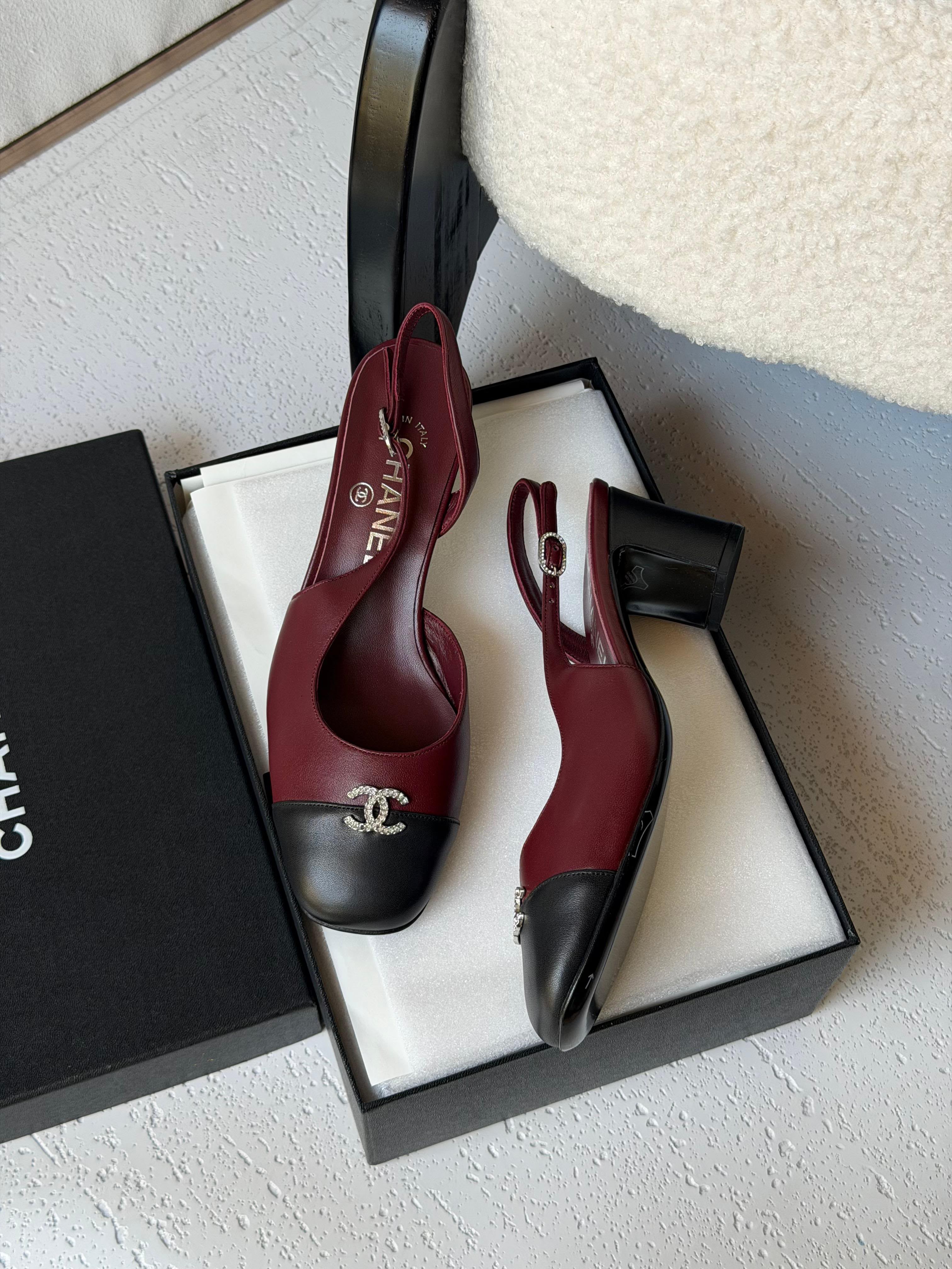 Chanel Crystal CC Lambskin Slingback Block-Heel Pump