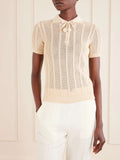 Valentino Scalloped Collar Cable-Knit Polo Shirt