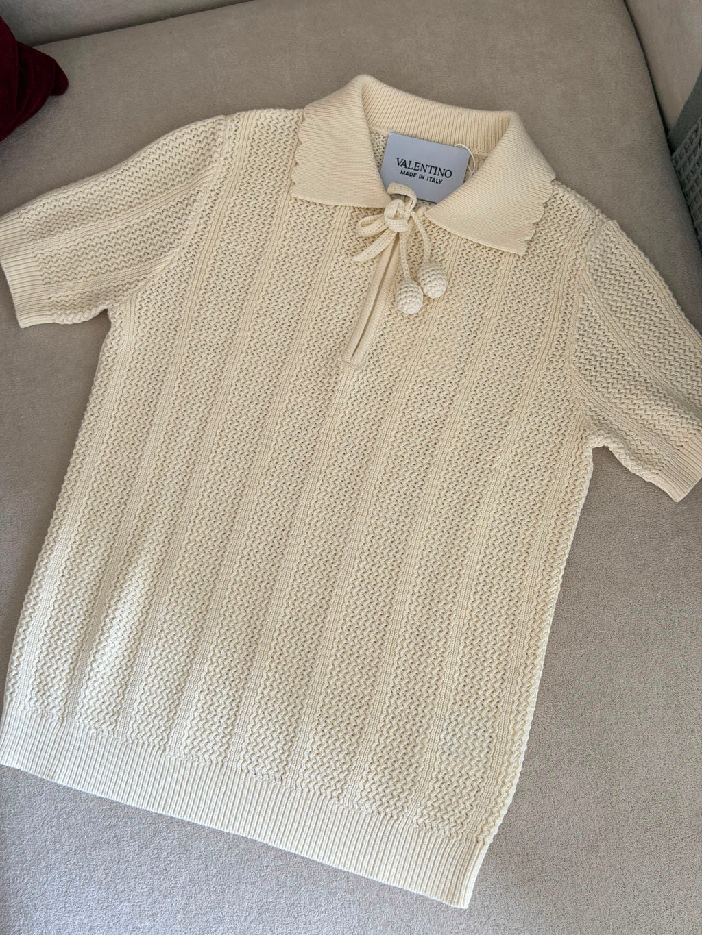 Valentino Scalloped Collar Cable-Knit Polo Shirt